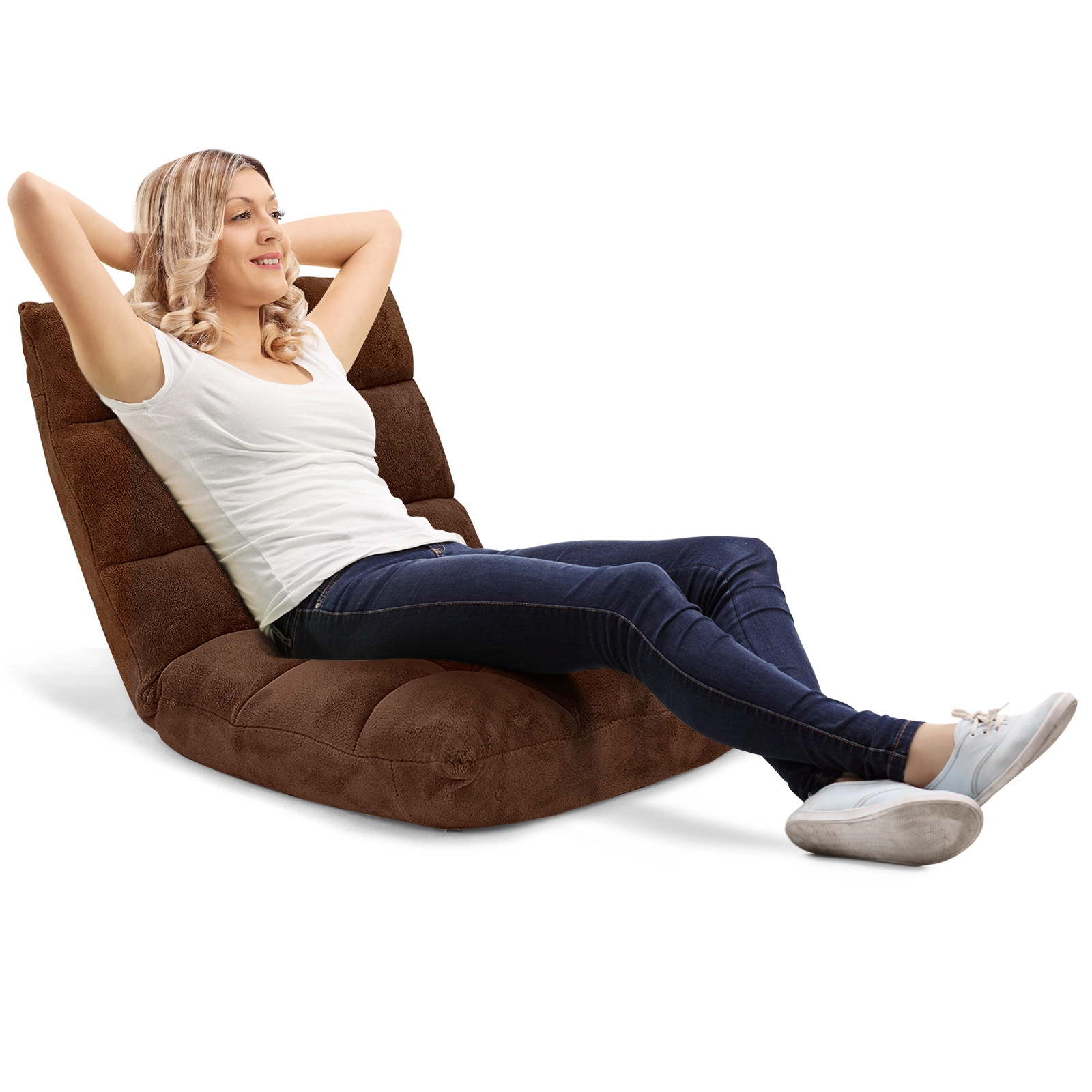 SUGIFT Adjustable 14-Position Cushioned Floor Chair 200-Lb Seat 77-Lb Backrest Capacity Coffee
