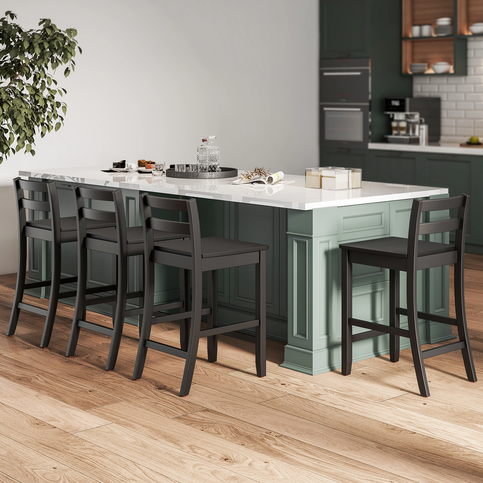 Glintex 2-Piece 24-Inch Counter Stool Set with Curved Back and Dual Footrests