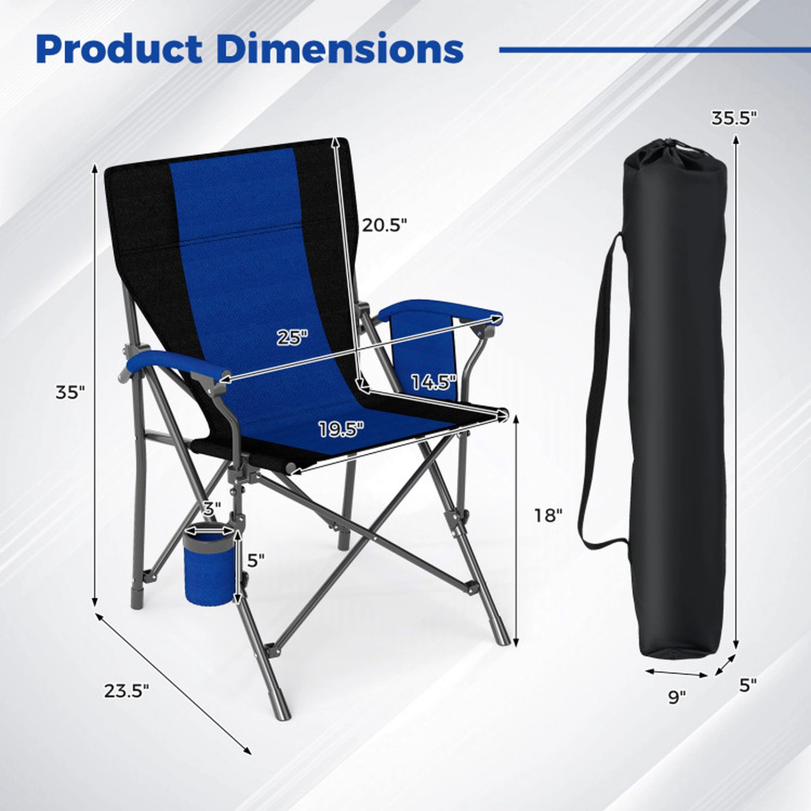 SUGIFT 350-lb Capacity Portable Folding Outdoor Camping Chair with Oxford Cloth Cup Holder and Side Pocket
