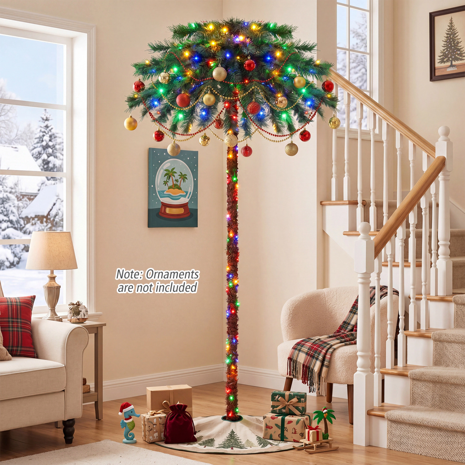 LJG 6 Feet Pre-Lit Artificial Tropical Christmas Palm Tree with 210 Multi-Color Lights