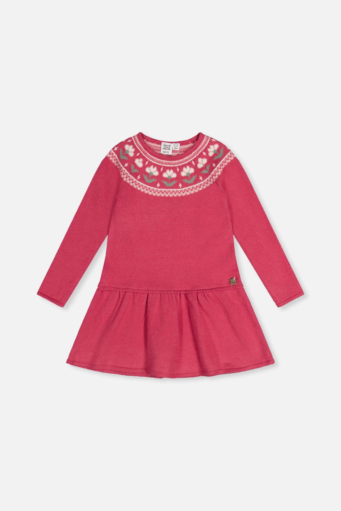 Deux par Girls Knitted Dress with Flower Jacquard