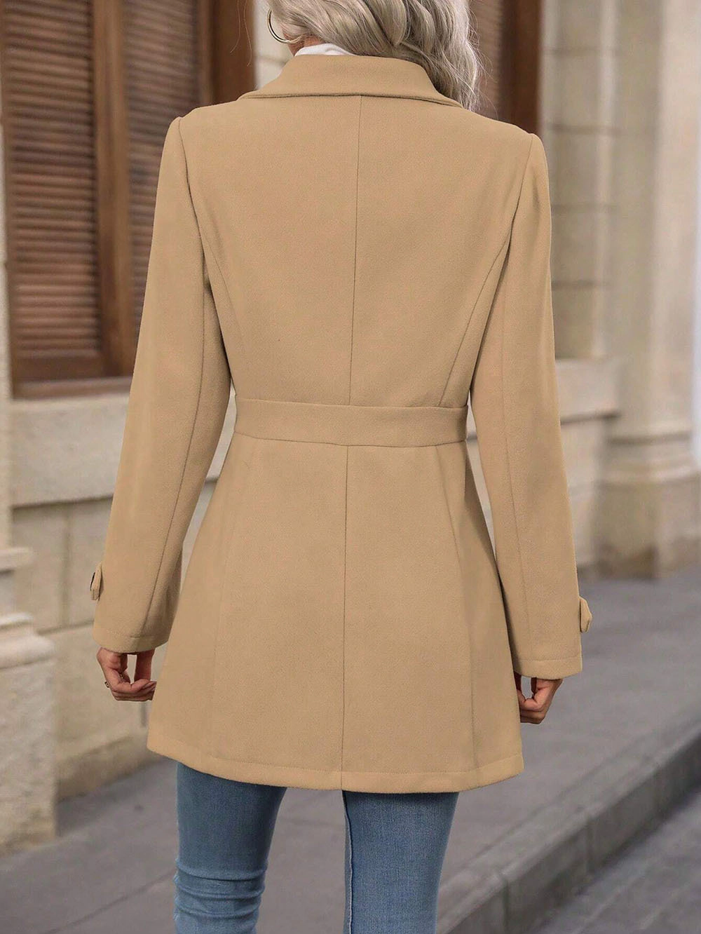 KOJOOIN Women Lapel Wool Blend Coat Mid‑Length Outercoat Long Sleeve Jacket for Fall Winter Dressy Wear