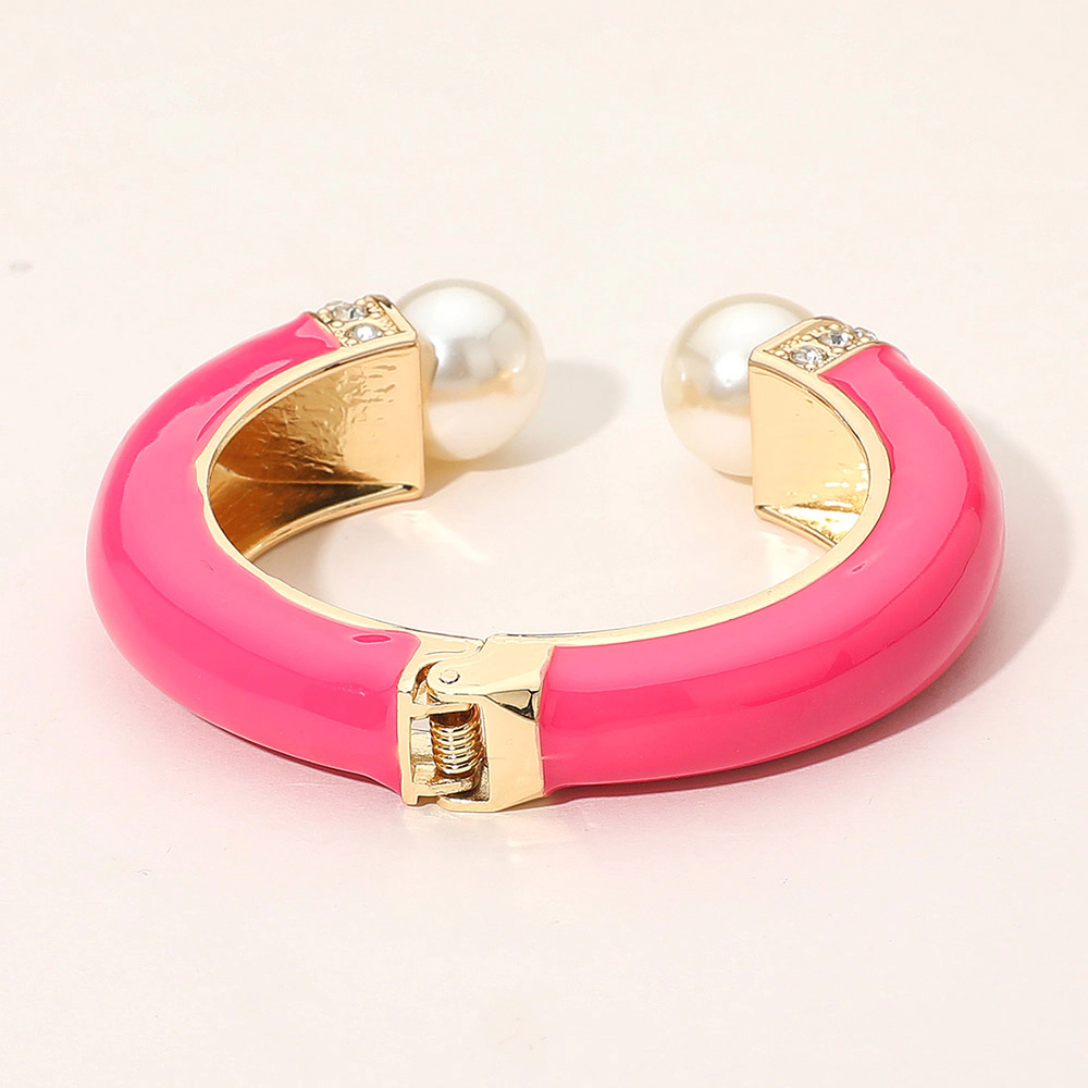 FASHNZFAB Gold Plated Pearl Tip Enamel Hinged Cuff Bracelet