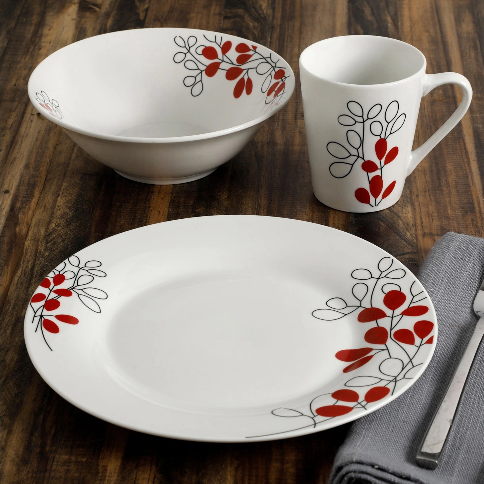 Gibson Scarlet Leaves 12 pc Dinnerware Set
