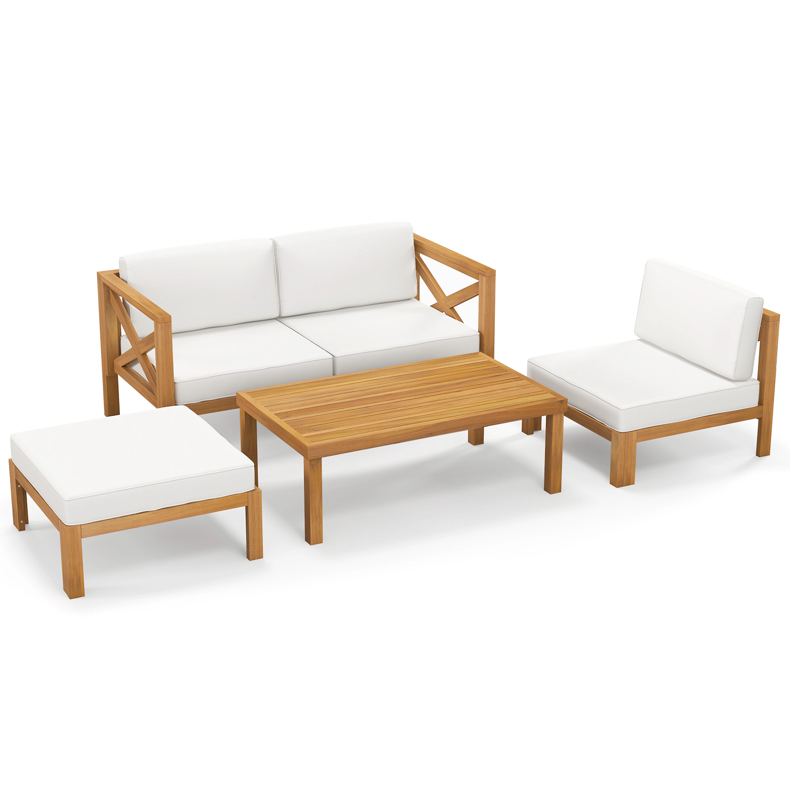 LJG 5 Piece Outdoor Conversation Furniture Set with 3 Chairs 1 Ottoman and 1 Coffee Table