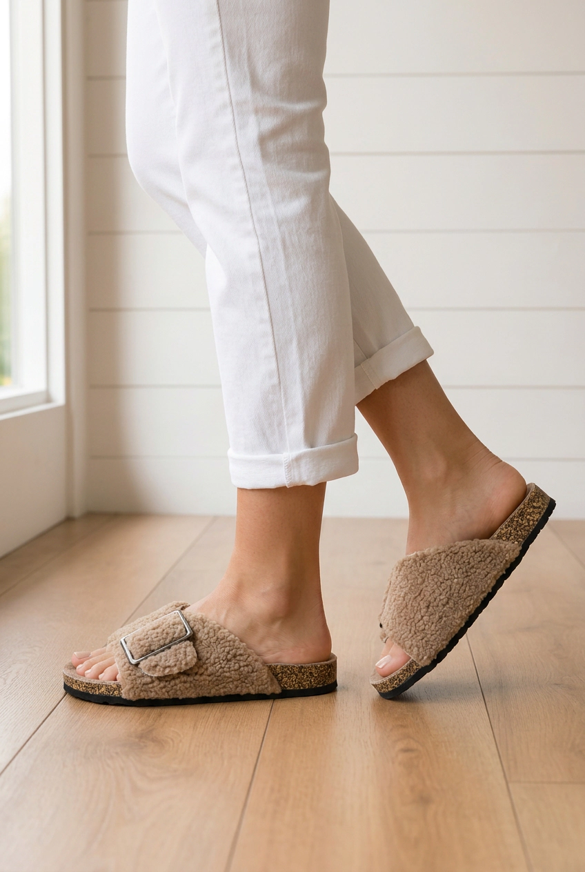 Threaded Pear Women's Rochelle Buckle Crossed Band Slippers