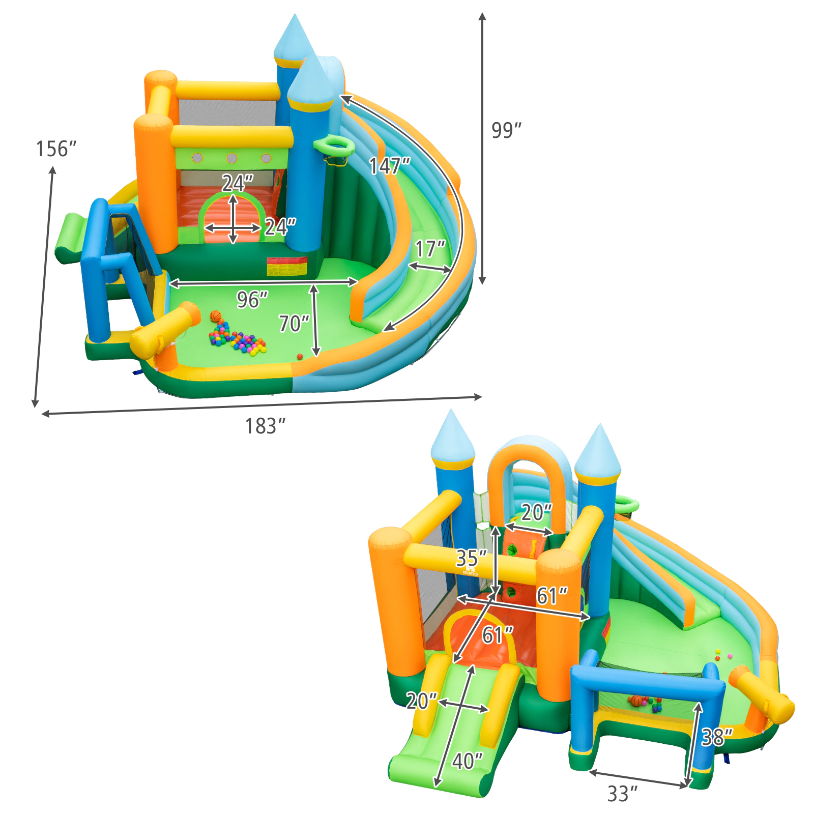 SUGIFT Inflatable Bounce House with 147-in Dual Water Slides and Splash Pool for Backyard Play