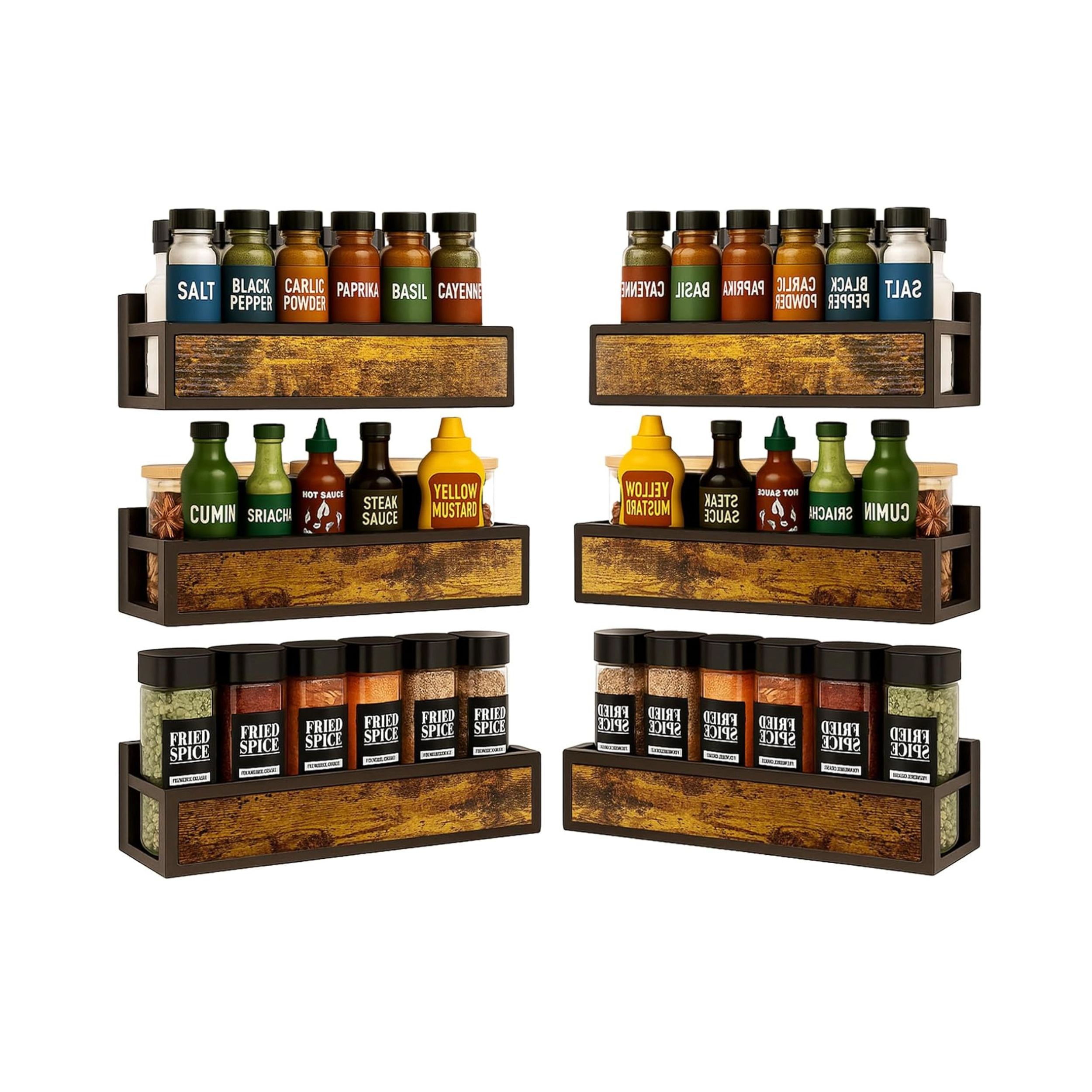 Stock Preferred Pack of 6 Ironwood Wall Mounted Spice Rack Organizer