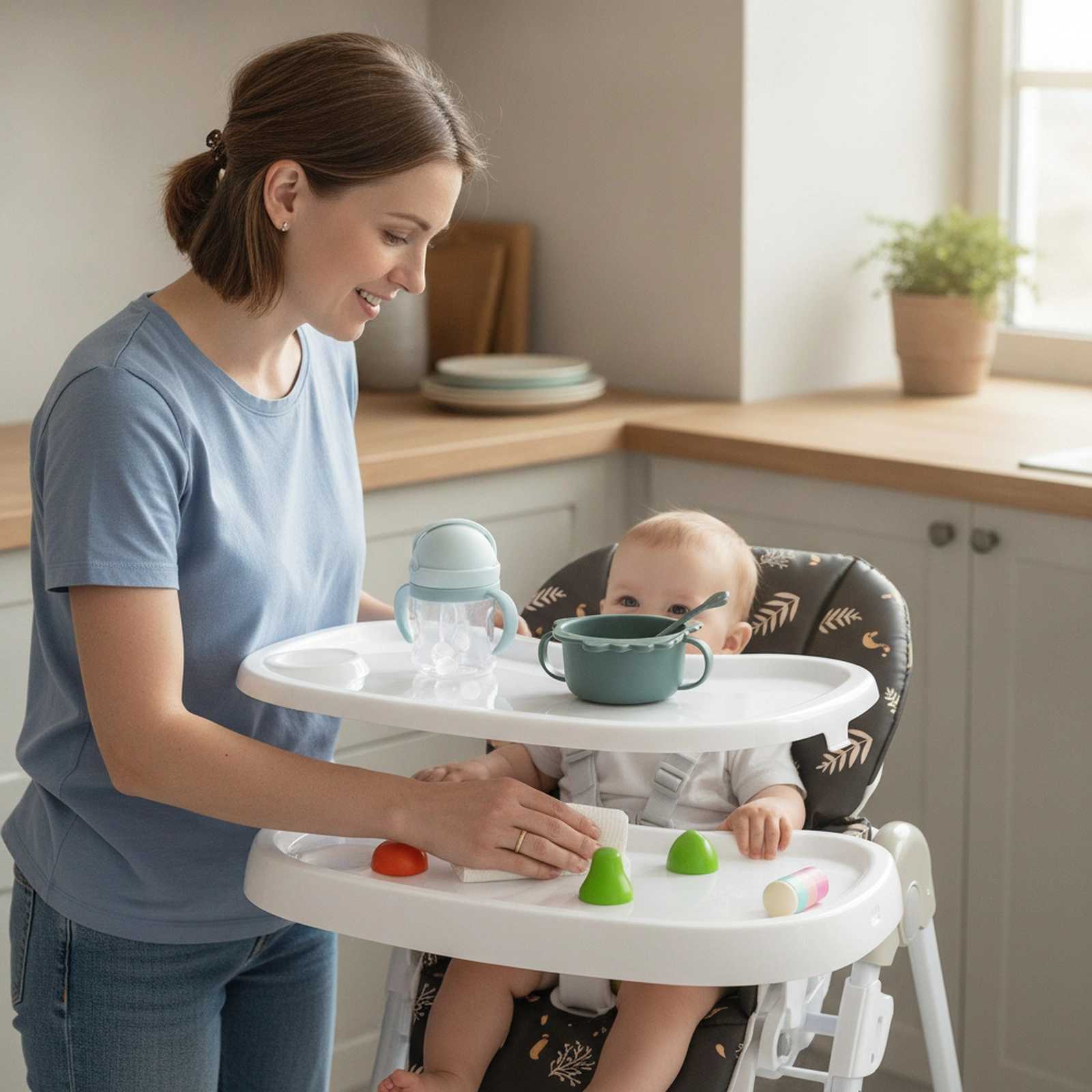 3-in-1 Convertible Baby High Chair One-Click Fold 7 Seat Heights 3 Backrest Angles 2-Position Seat Belt Dark Brown