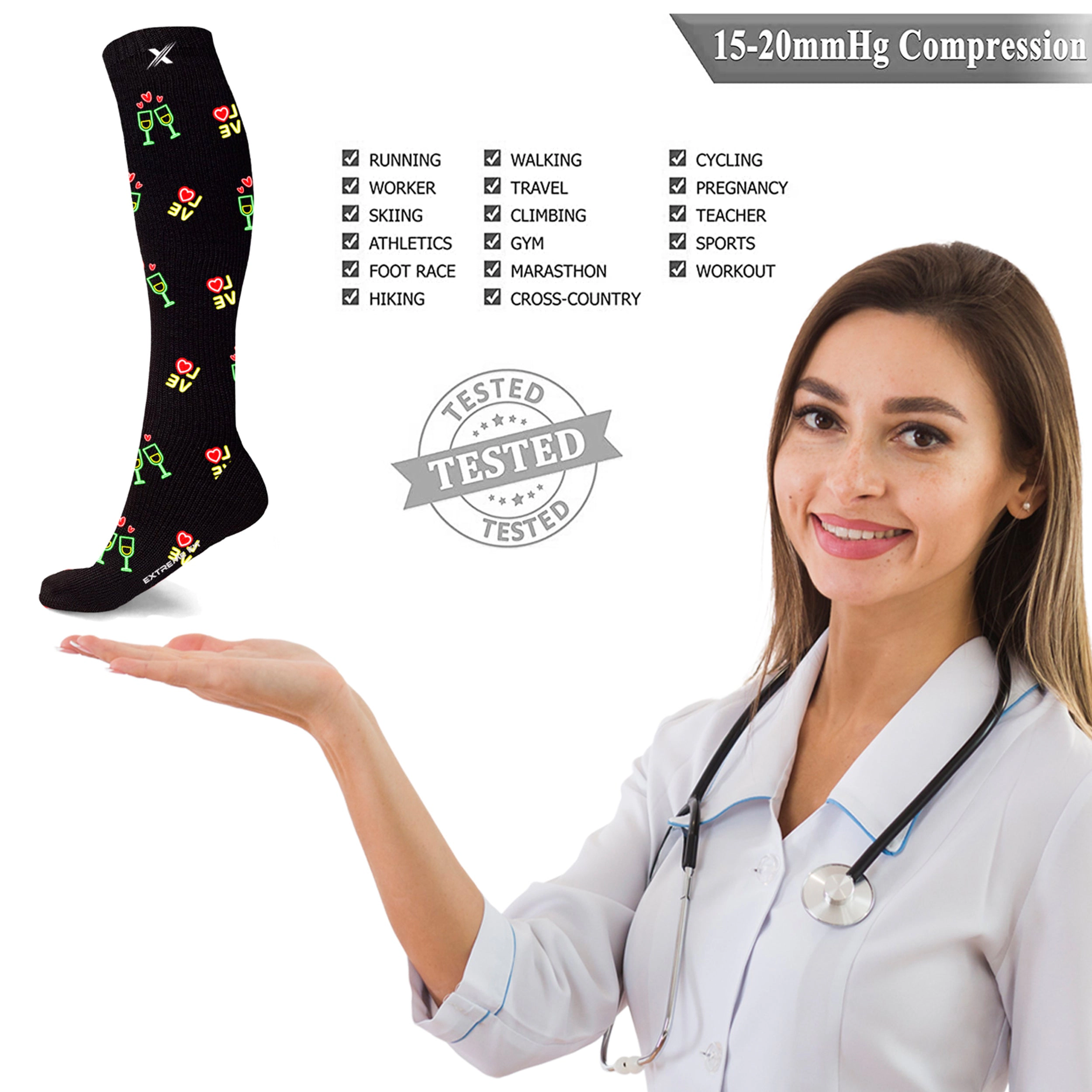 Extreme Fit Neon Everyday Wear Knee High Compression Socks - 3 Pair