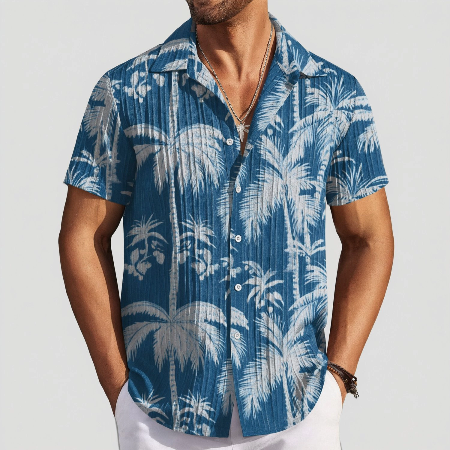 COOFANDY Mens  Short Sleeve Button Up Shirts Lapel V Neck Pleated Casual Tops