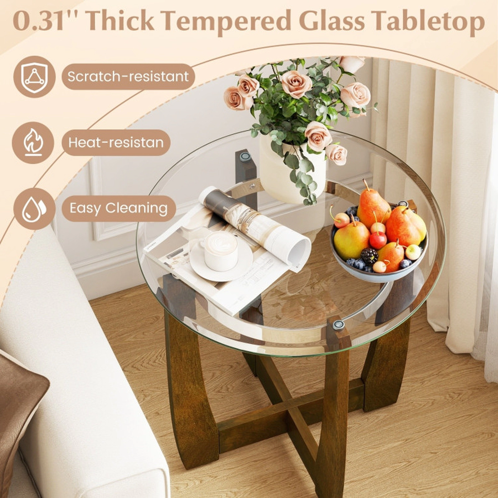 SUGIFT Tempered Glass 3-Piece Coffee Table and Side Tables Set 300-lb Coffee Table Capacity with Shelf 180-lb Capacity