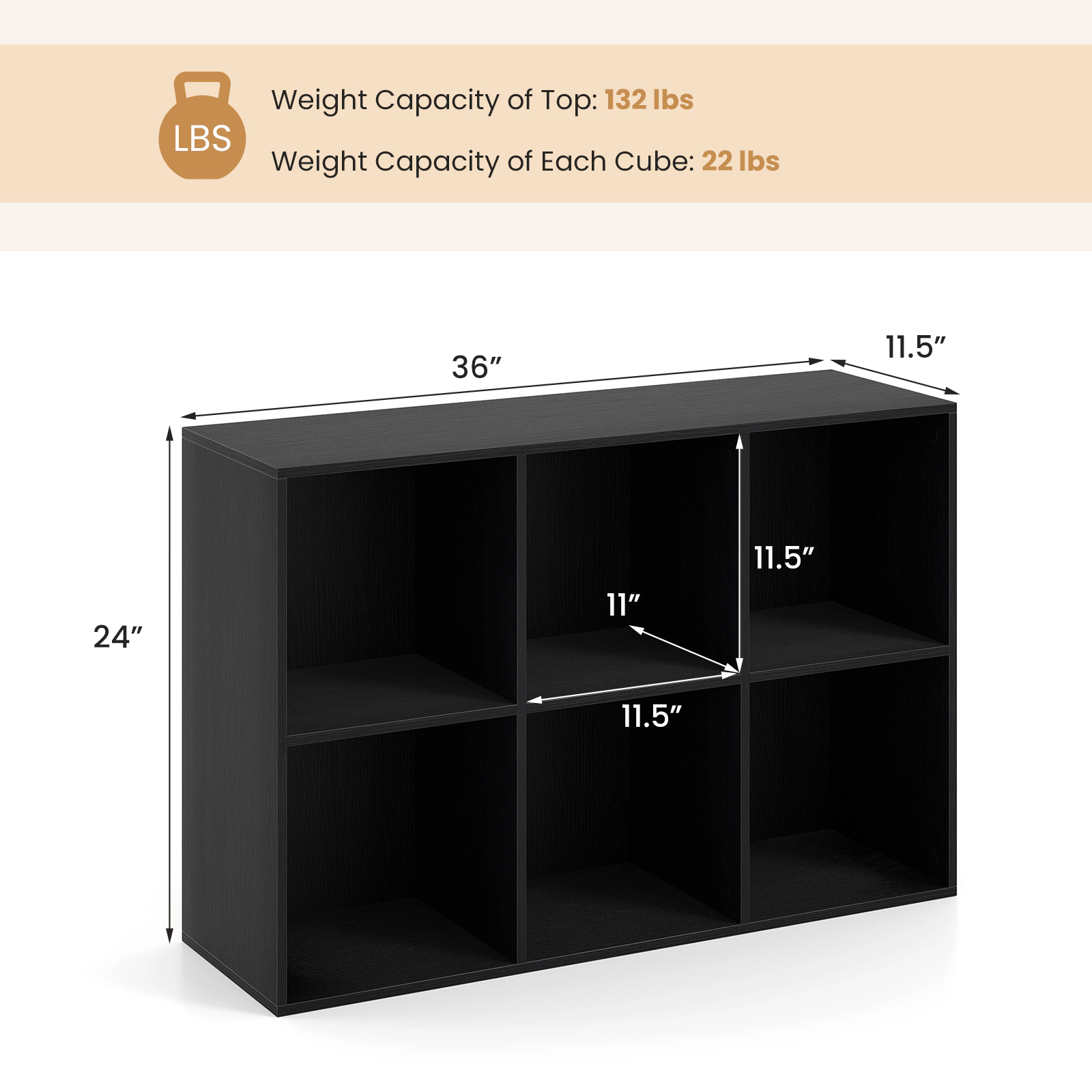 Costway 6-Cube Bookcase Modern 3-Tier Storage Organizer Horizontal Vertical Bookshelf Natural