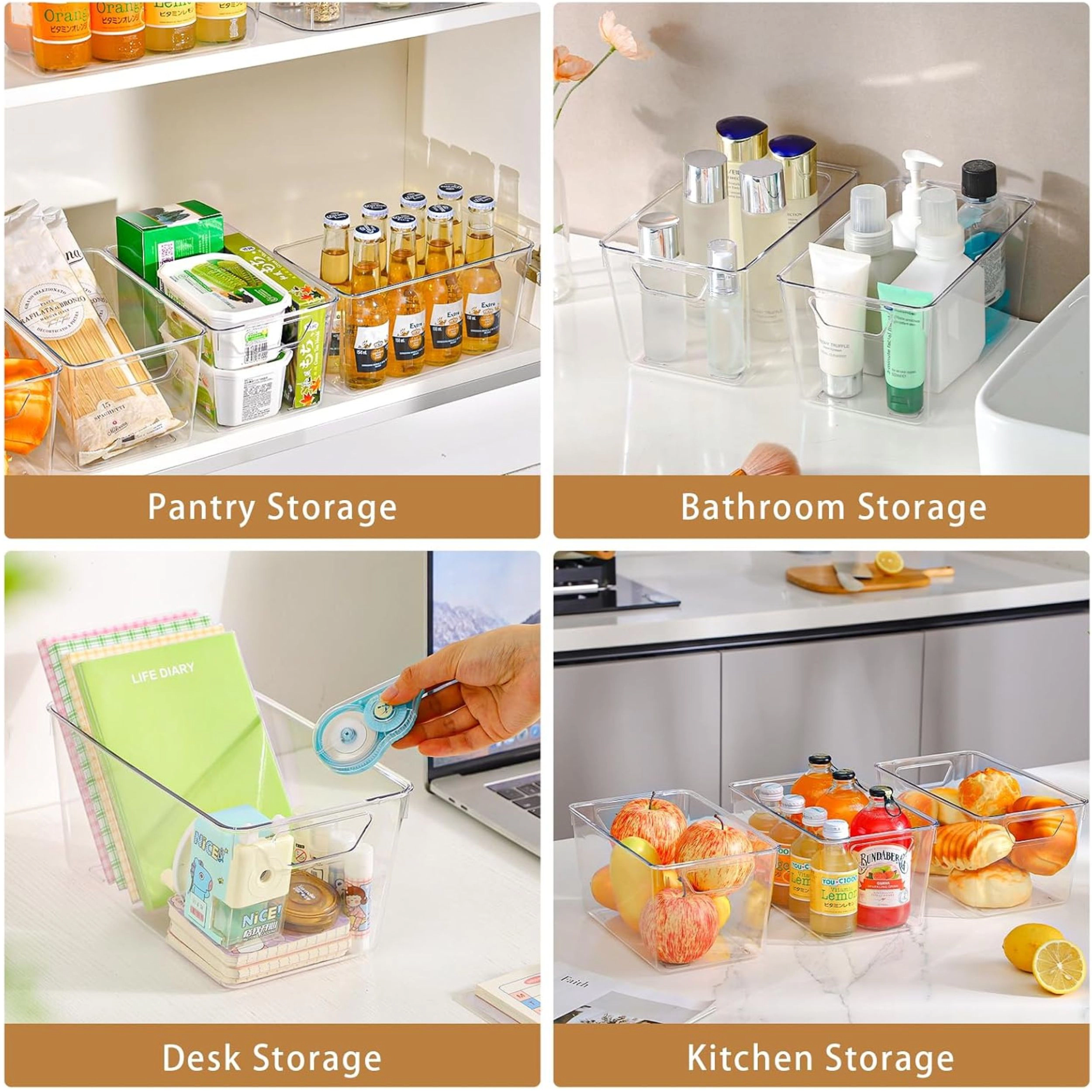 Stock Preferred Pack of 12 Clear Plastic Pantry and Refrigerator Storage Bins with Handles