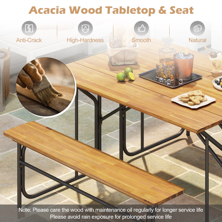 Hivvago Acacia Wood Patio Table Bench For 2 People One-Side Picnic Table