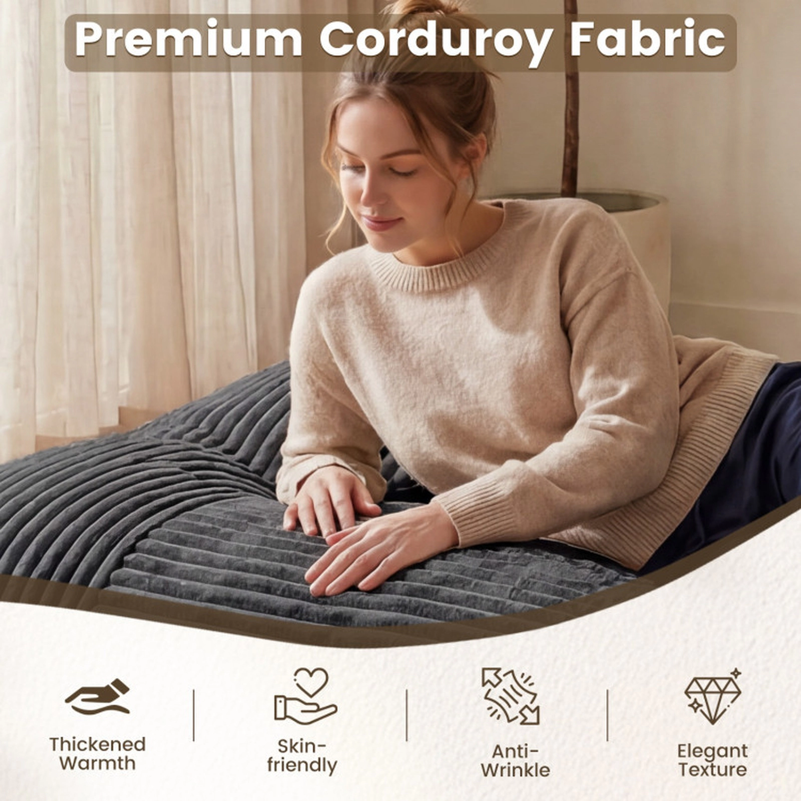 SUGIFT Convertible Dark Gray Corduroy Bean Bag Sofa Bed, 76.5 in