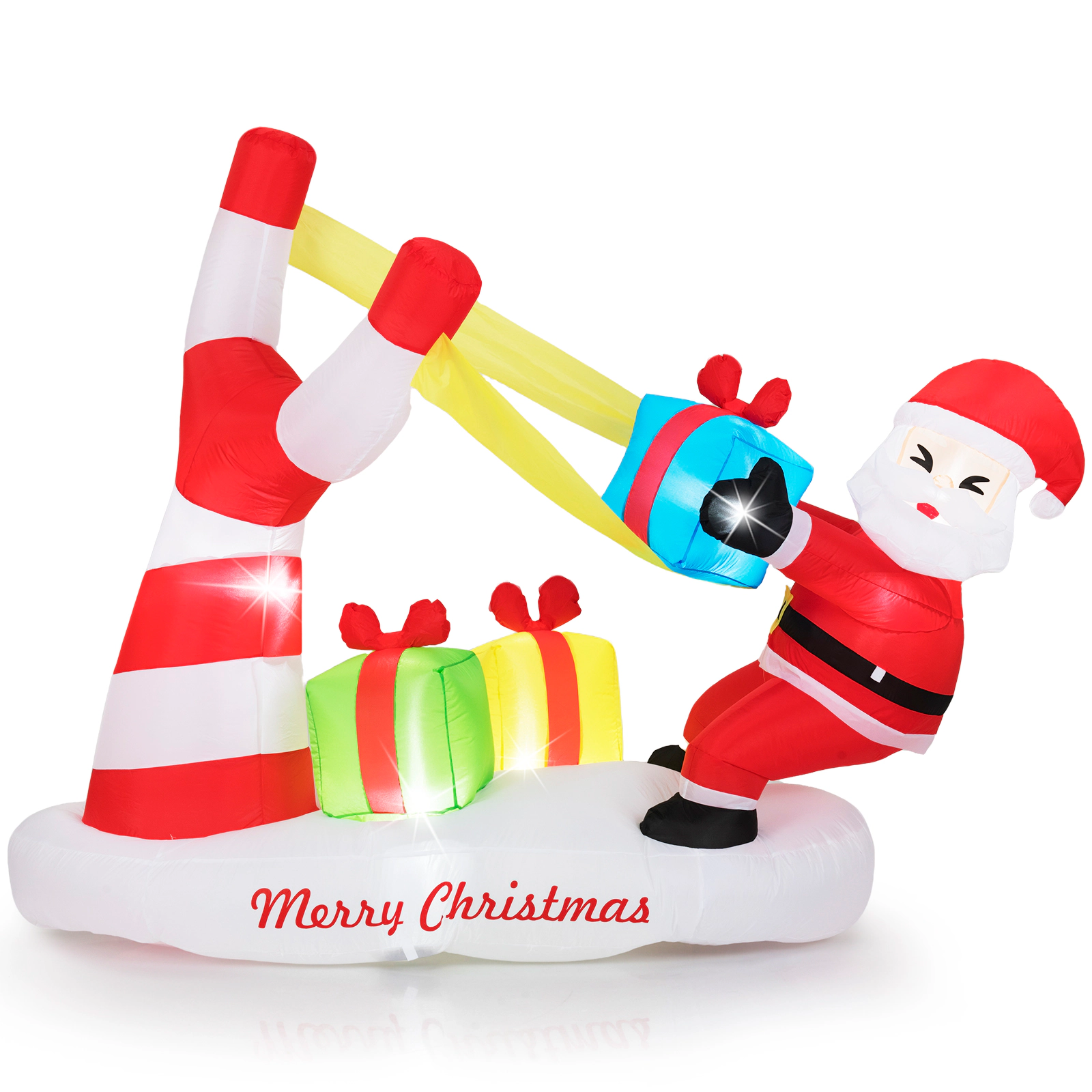 Glintex 7-Ft Inflatable Santa with Giant Slingshot Gift Boxes and LED Lights, Multicolor