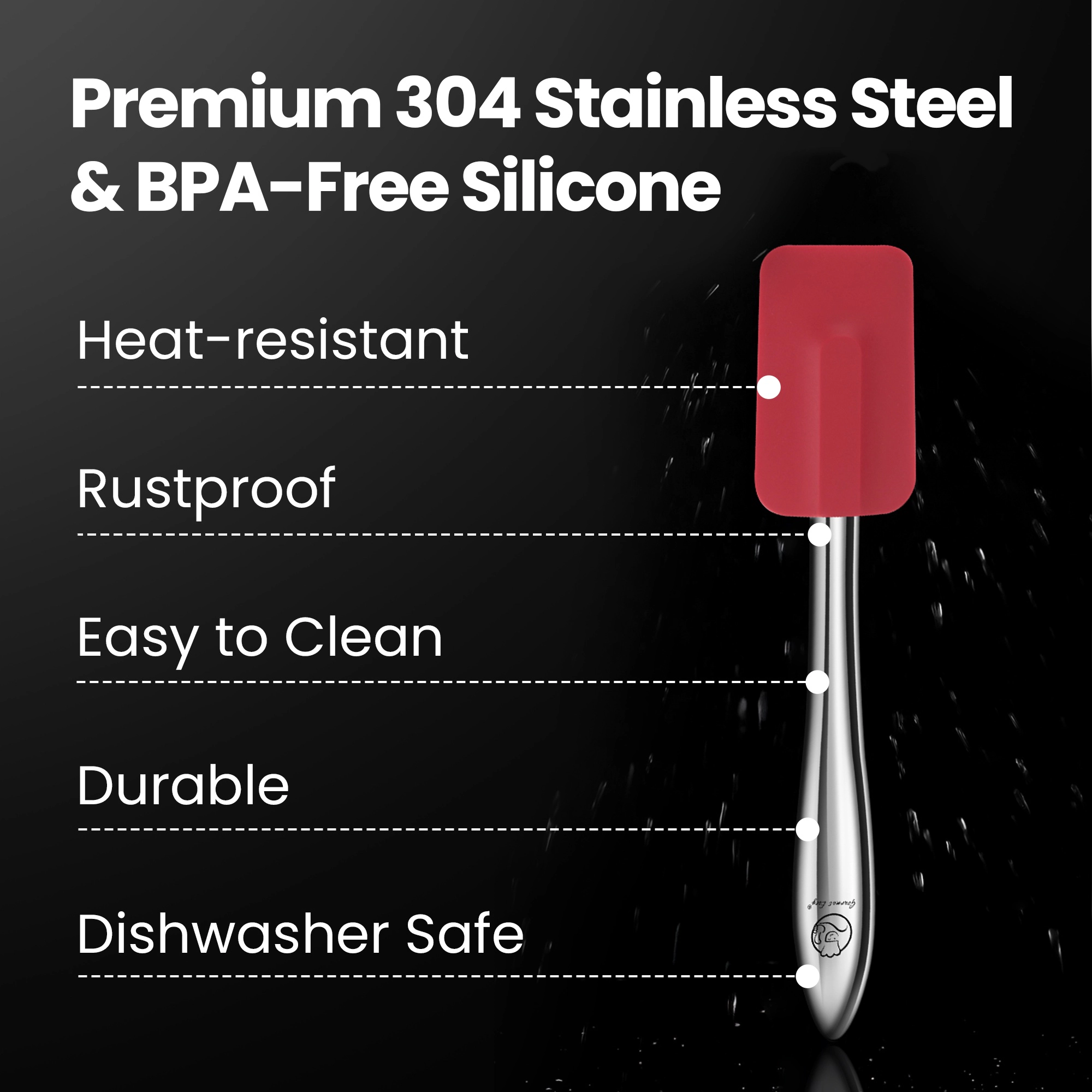 Gourmet Easy 5pcs Silicone Spatula Set, Heat Resistant with Stainless Steel Handle (Red)