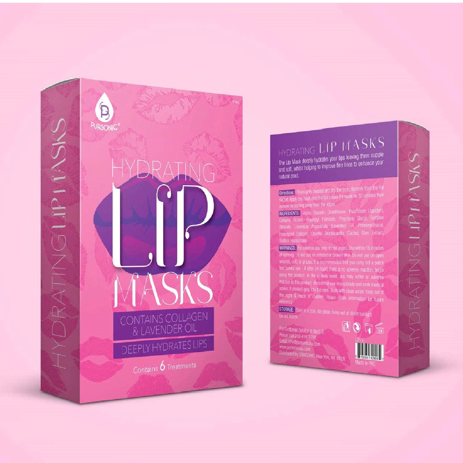 Pursonic Women's Hydrating Lip Care Treatment with Collagen & Lavender Oil, Lip Masks 6 Pack
