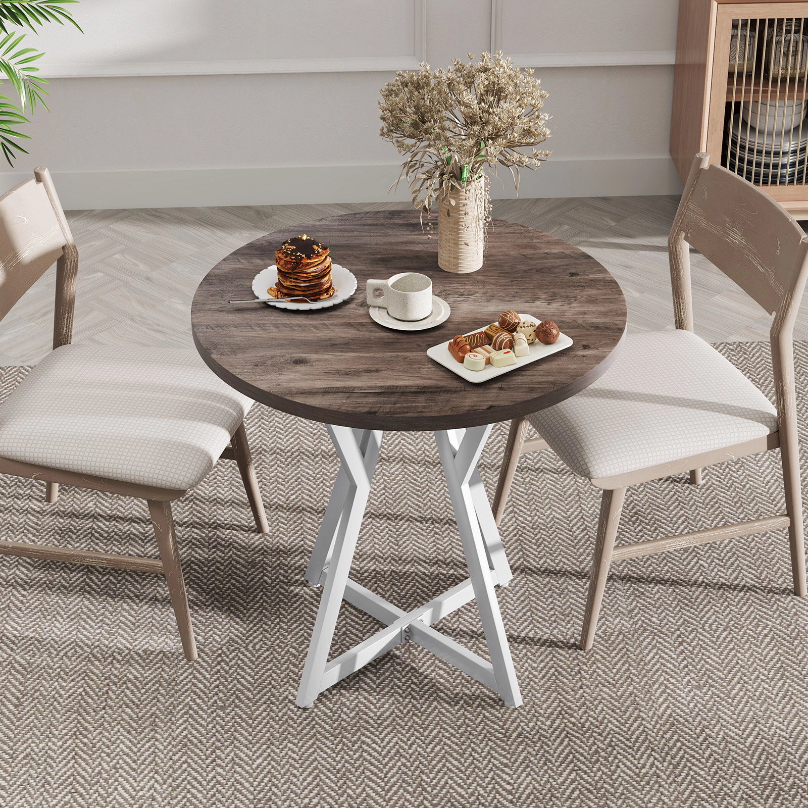 LJG 36 Inch Round Dining Table with Metal Pedestal Base