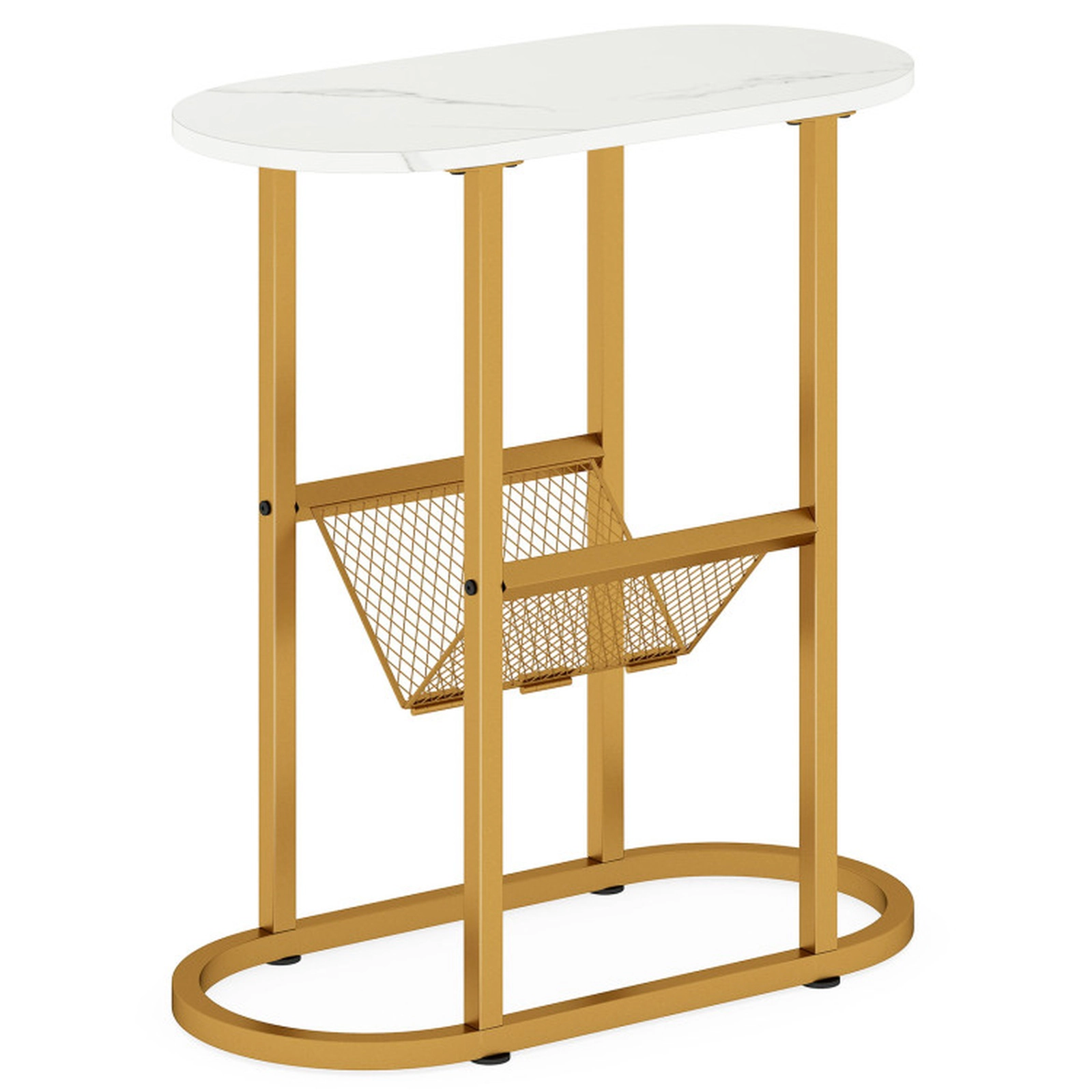 SUGIFT 2-tier Industrial Oval Side Table Mesh Shelf 110-lb Tabletop 22-lb Shelf Capacity 23-in Long White Rustic Brown