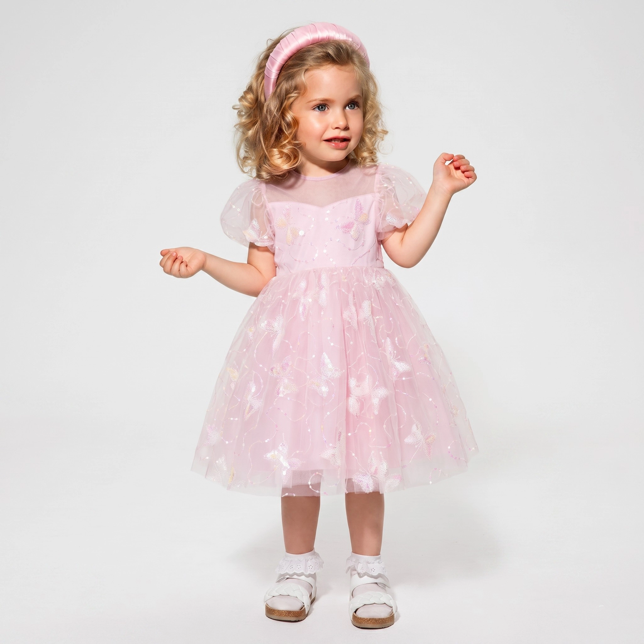 2Bunnies Girls' 3T-8Y Sparkly Butterfly Sequin Embellished Tulle Birthday Party Dress