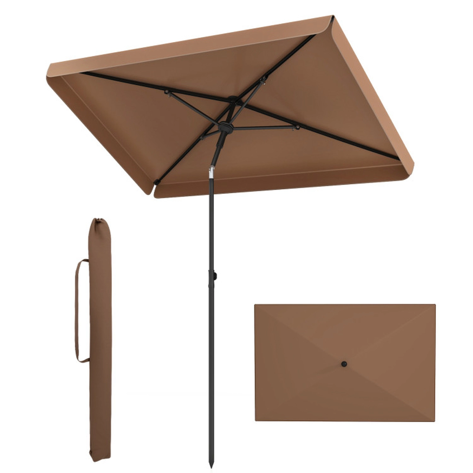 SUGIFT Rectangular Outdoor Balcony Umbrella with Push Button Tilt 6-lb Net Weight Brown with Carrying Bag