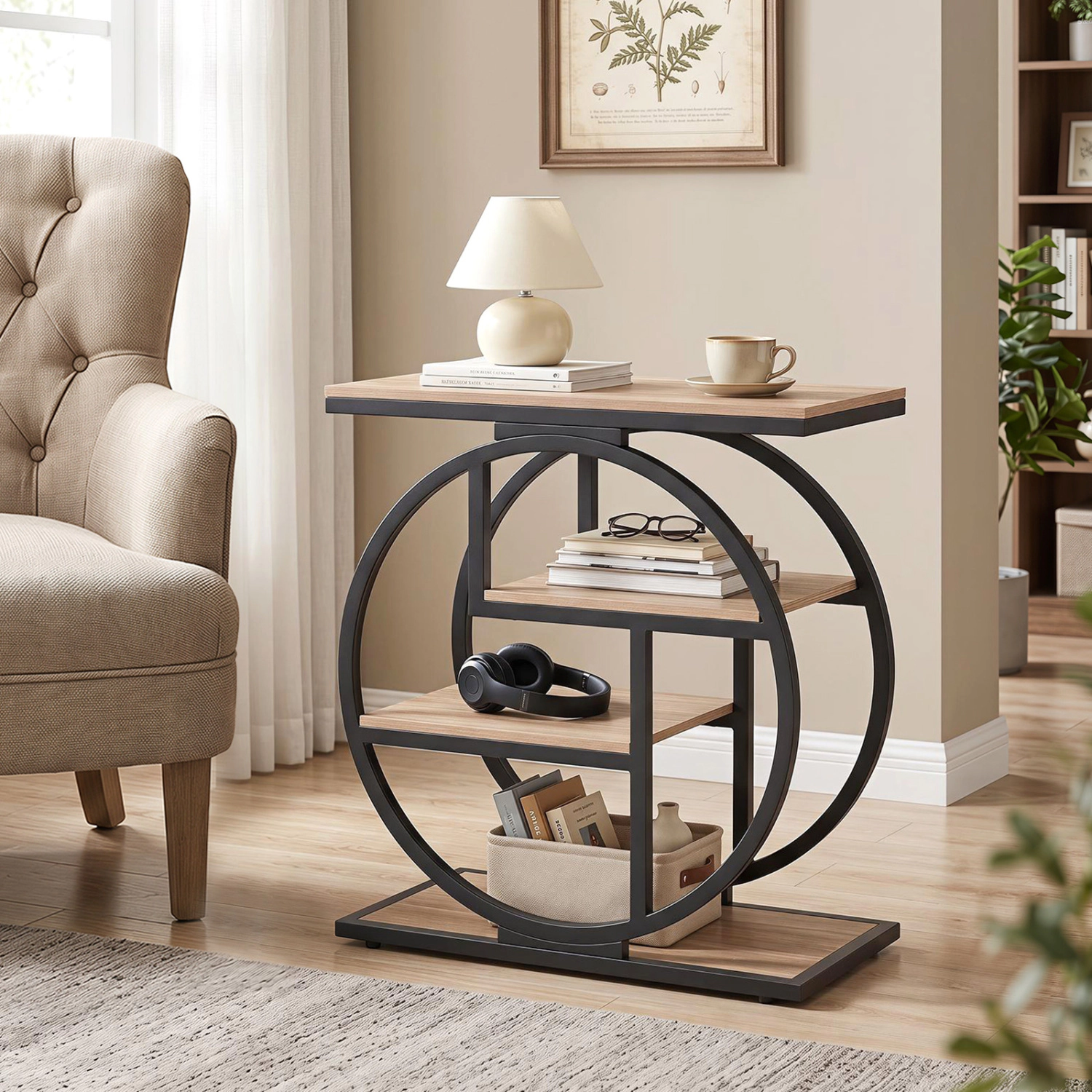 LJG 4-Tier Narrow End Table for Living Room with Storage Shelves