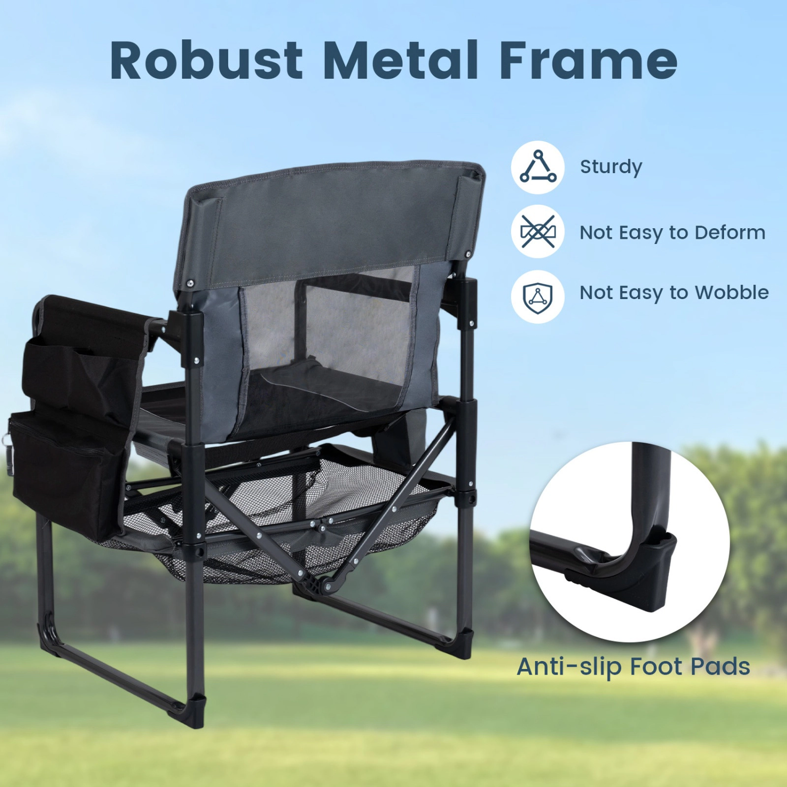 SUGIFT Set of 2 Black Camping Chairs with Cup Holder and Bottle Opener 27-in W 21.5-in D 330-lb Seat Capacity