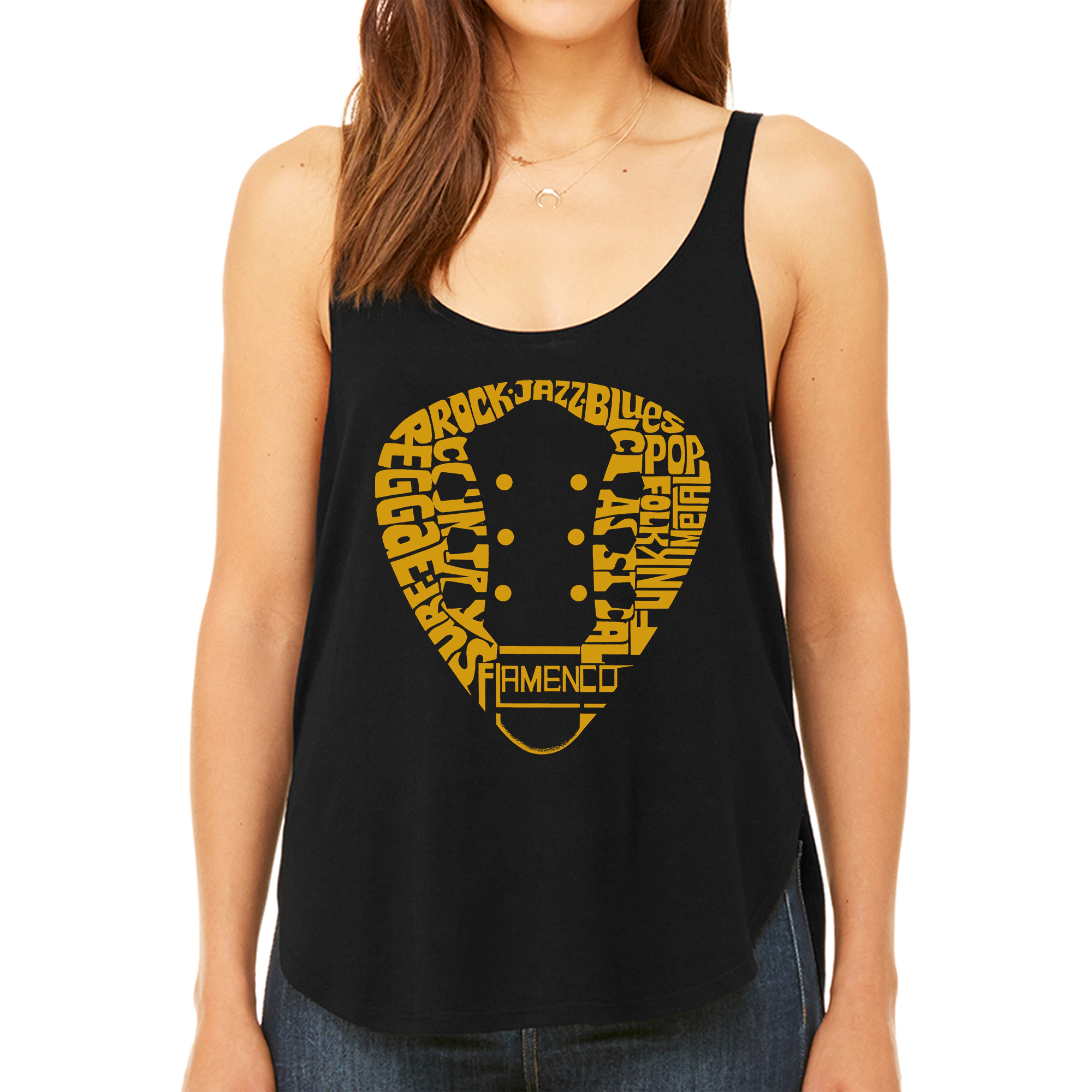 LA Pop Art Women's Premium Word Flowy Tank - Guitar Pick Genres