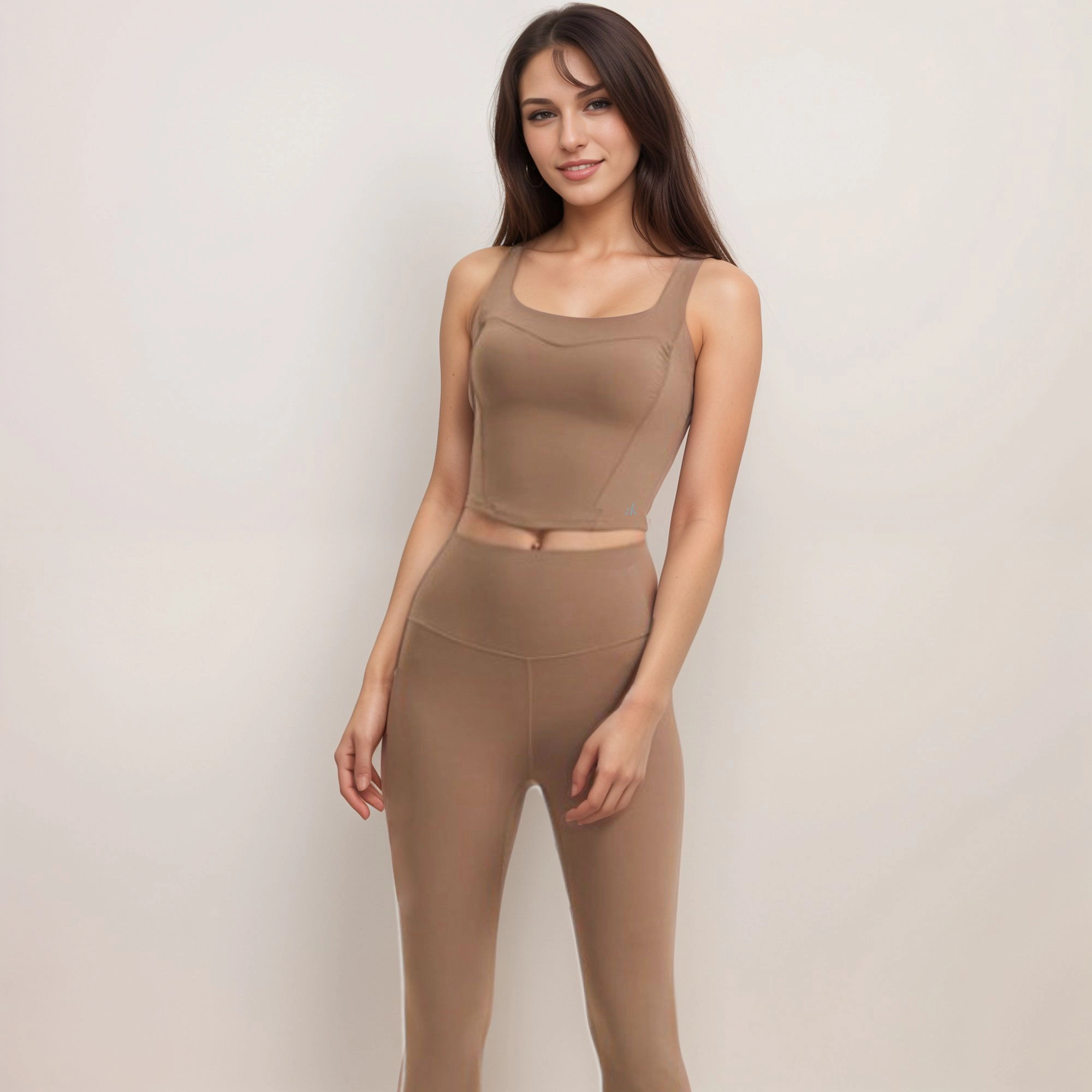 Anna-Kaci Women's Square Neck Active Crop Tank Top with Contour Seams Wide Straps and Sculpting Stretch Fabric