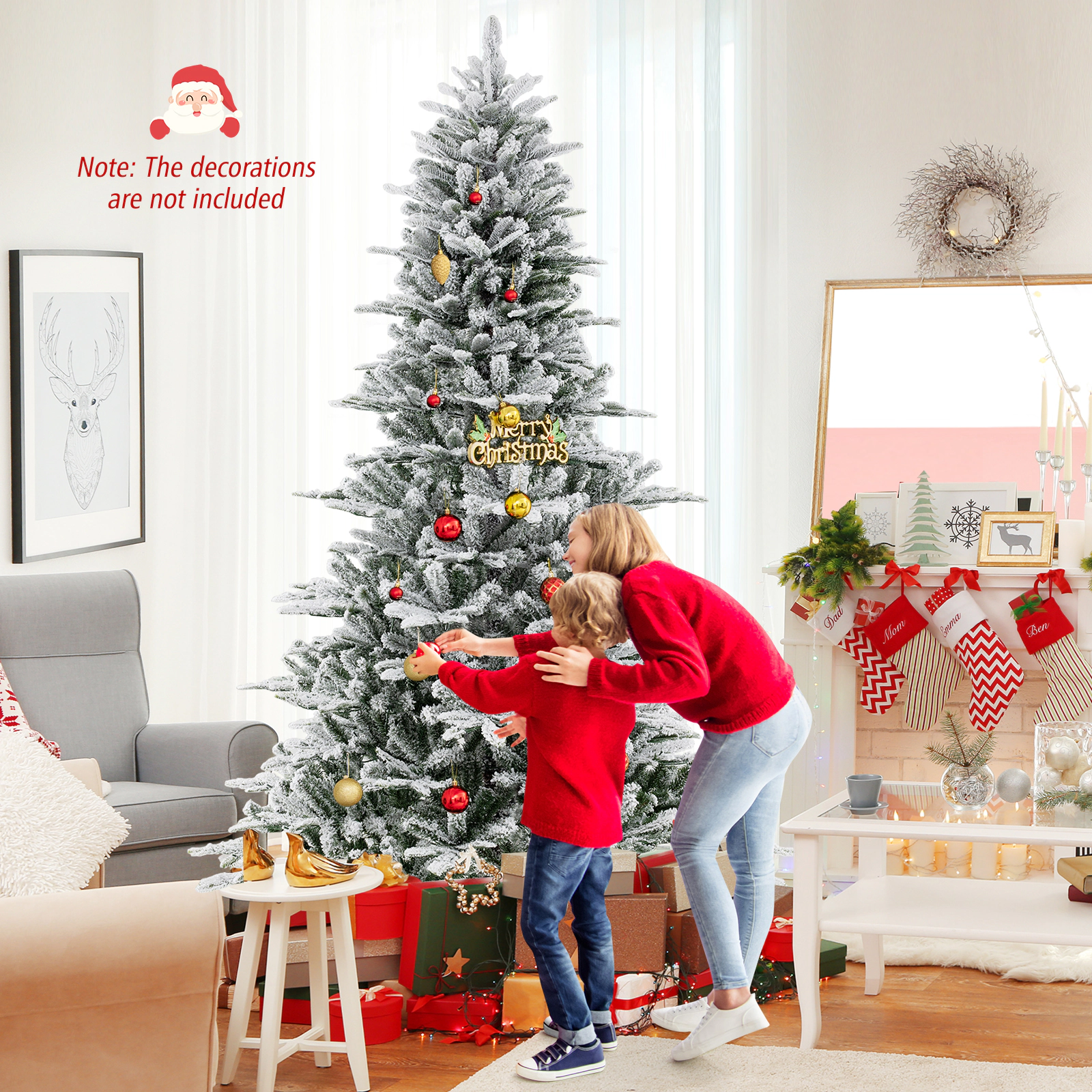 LJG Snow Flocked Artificial Christmas Tree with Cool White LED Lights