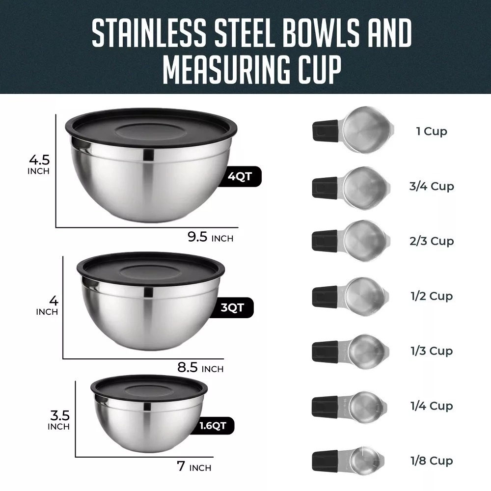 Luminuxe 10 Piece Mixing Bowls & Measuring Cups Set, Stainless Steel Mixing Bowl with Lids, Magnetic Measuring Cups