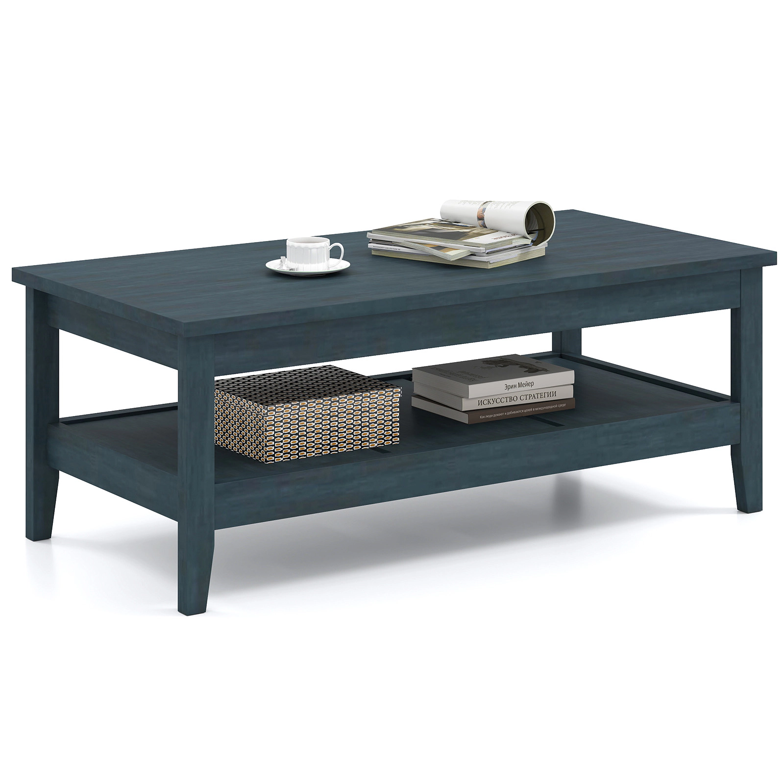 Glintex Farmhouse 47-Inch Coffee Table with Thickened Top and Lower Shelf