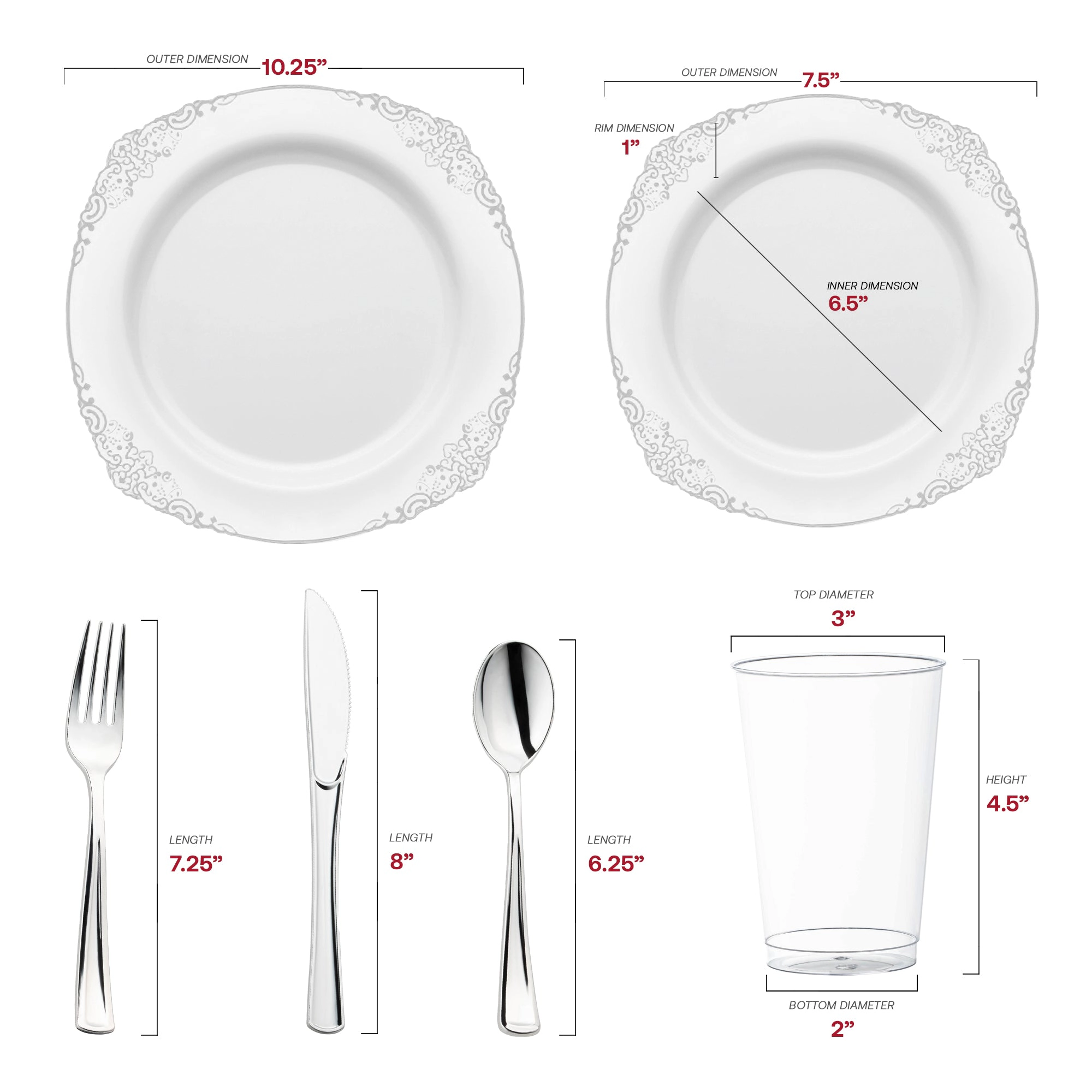 Smarty Had A Party White with Silver Fancy Round Disposable Plastic Wedding Value Set