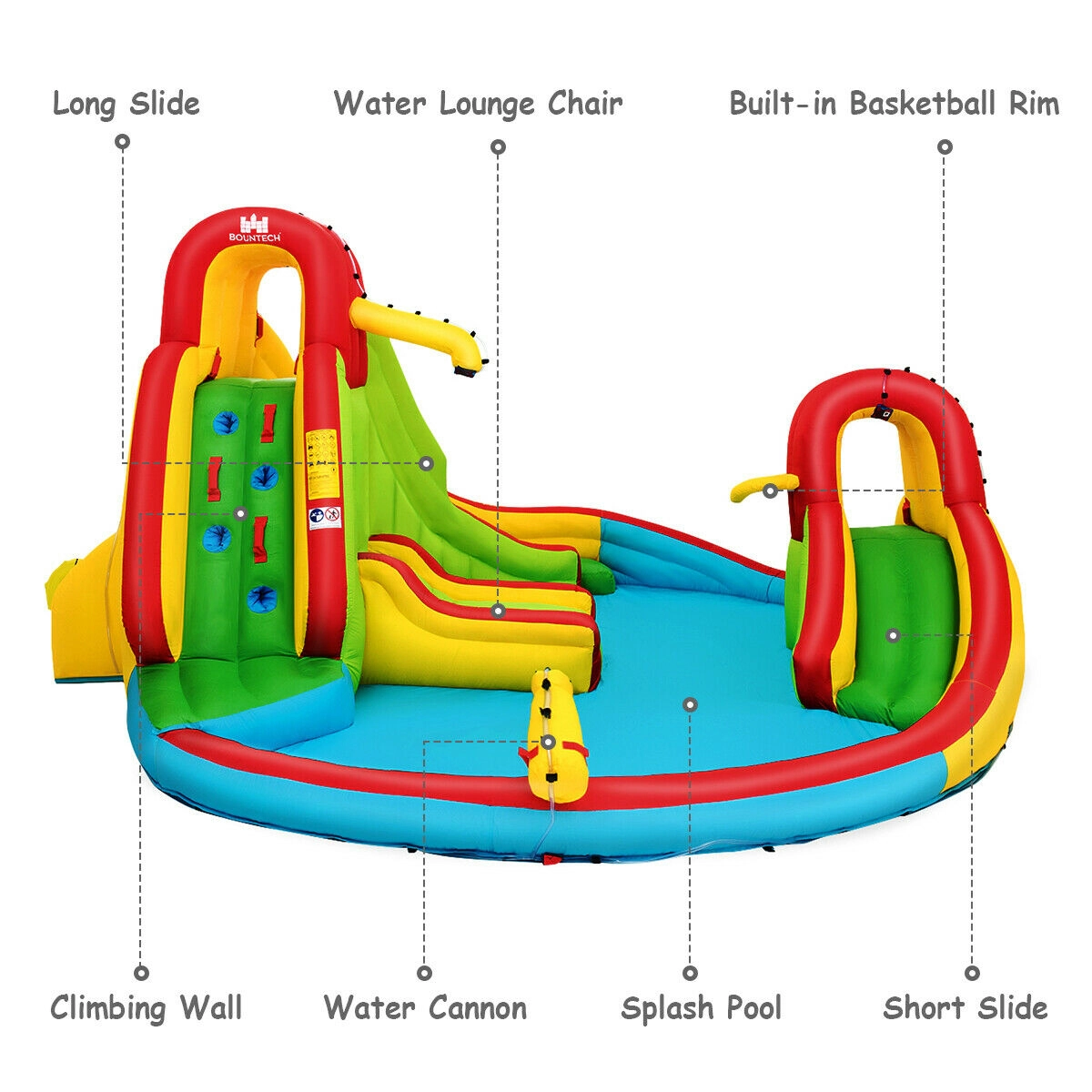 Hivvago Kid's Inflatable Water Slide Bounce House with Climbing Wall and Pool Without Blower