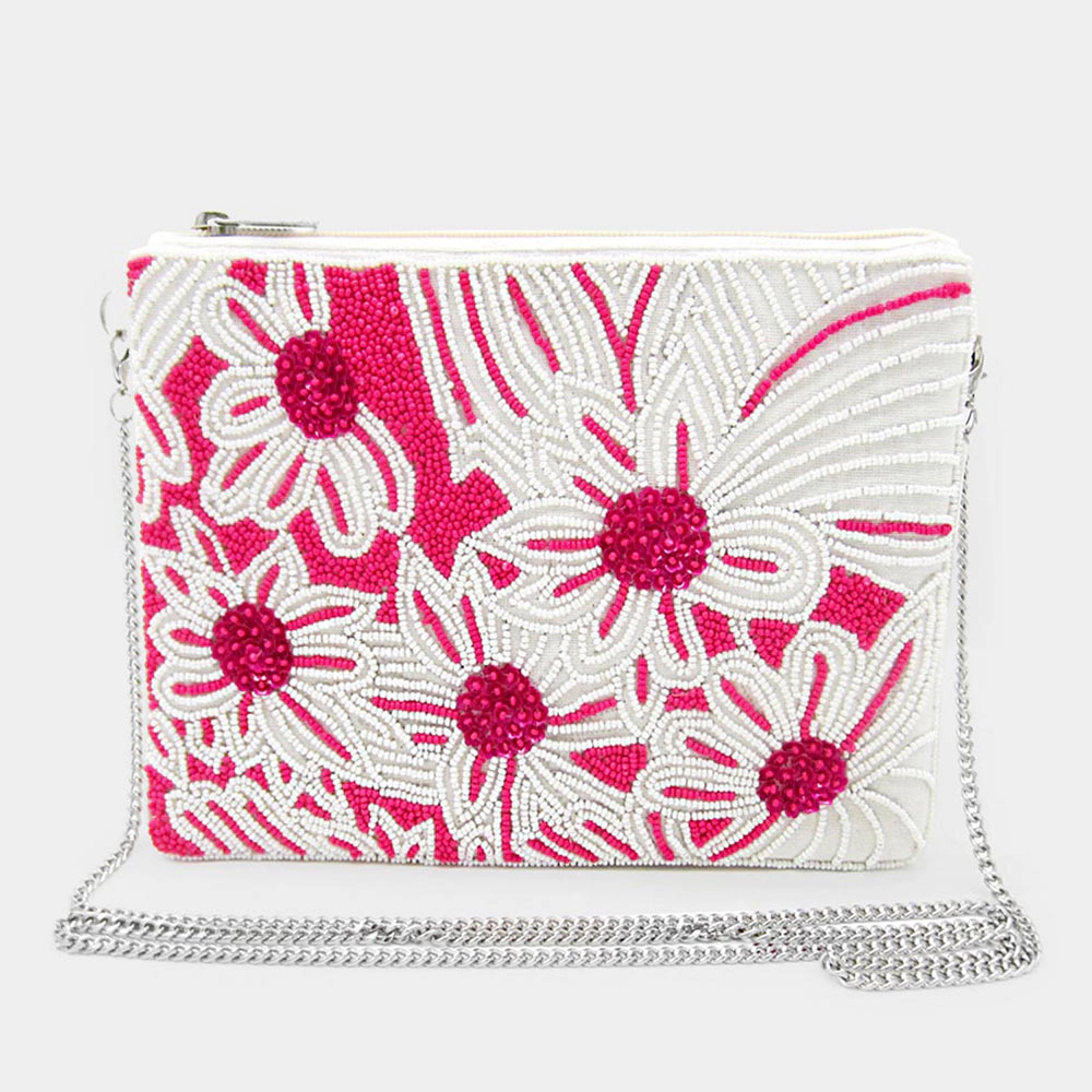 Fashnzfab Seed Beaded Flower Clutch / Crossbody Bag