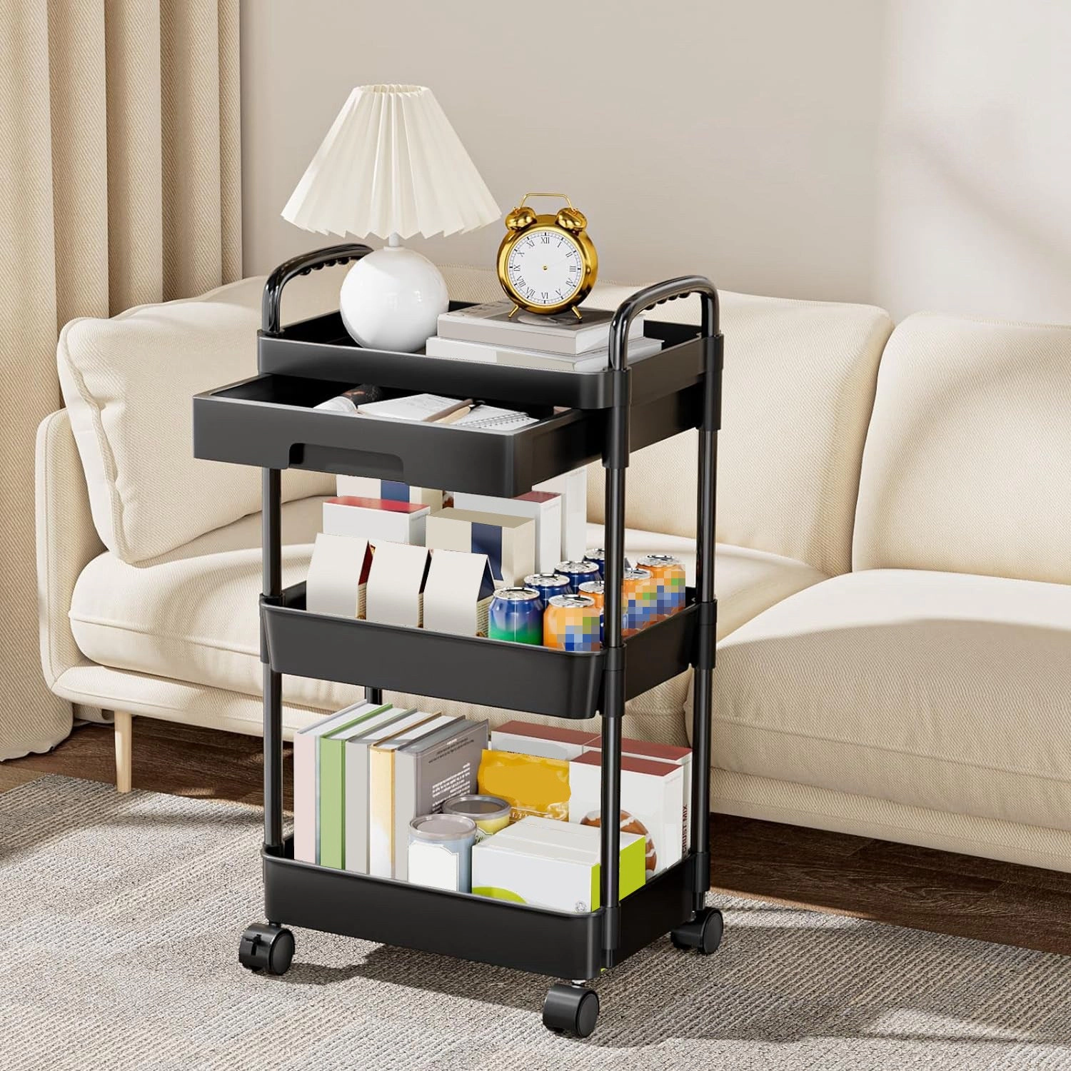 GBruno 3-Tier Rolling Utility Cart With Drawer