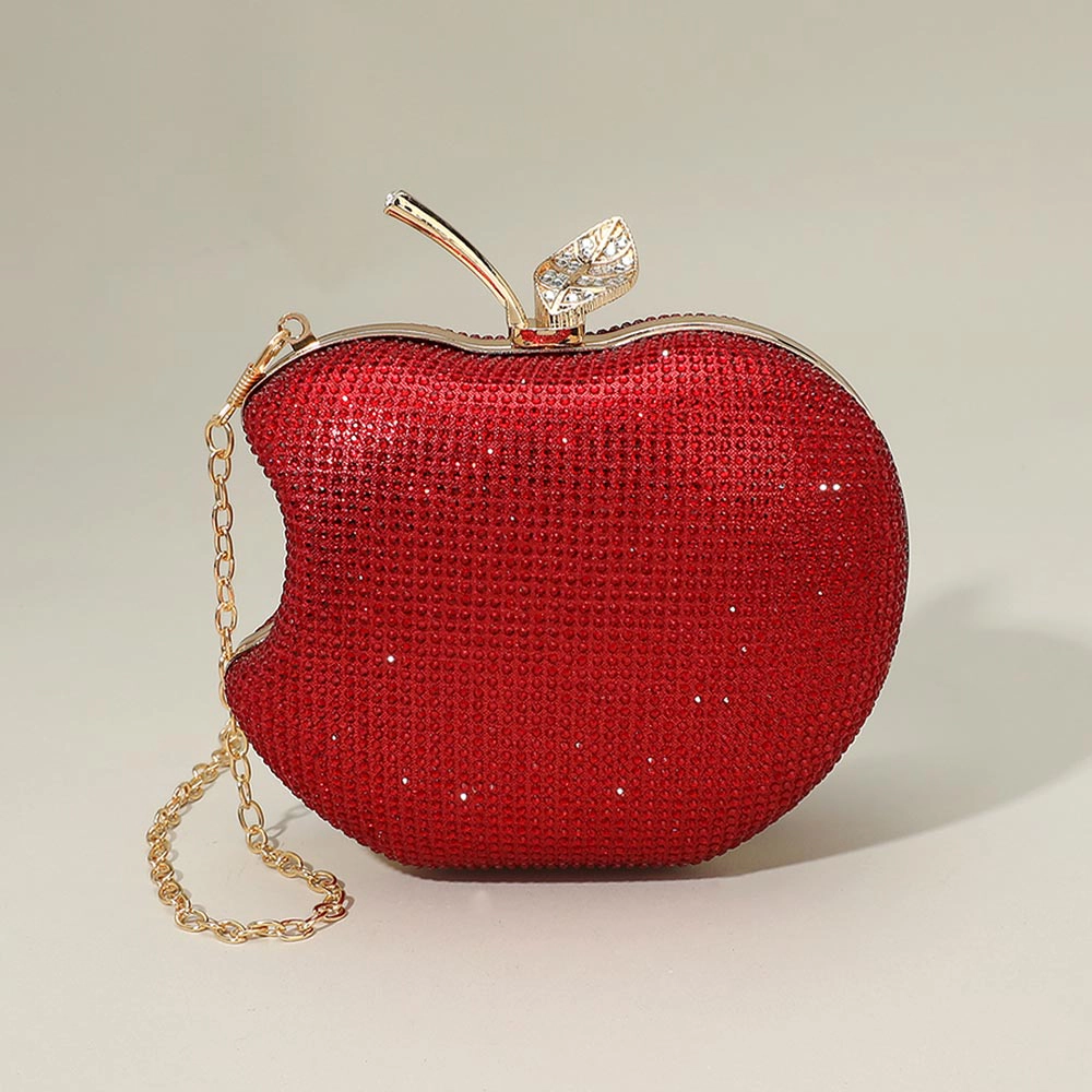 FASHNZFAB Crystal Rhinestone Embellished Apple Evening Clutch Shoulder Bag