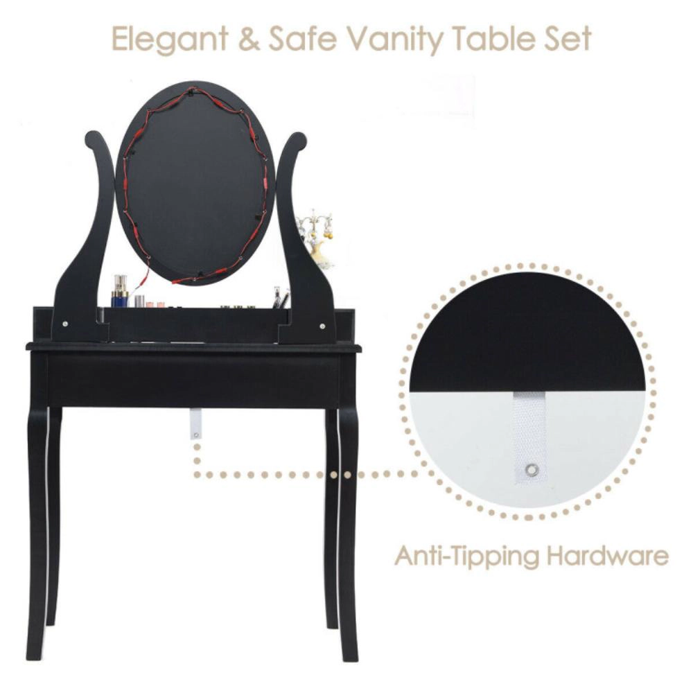 Hivvago 10 Dimmable Lights Vanity Table Set With Lighted Mirror And Cushioned Stool