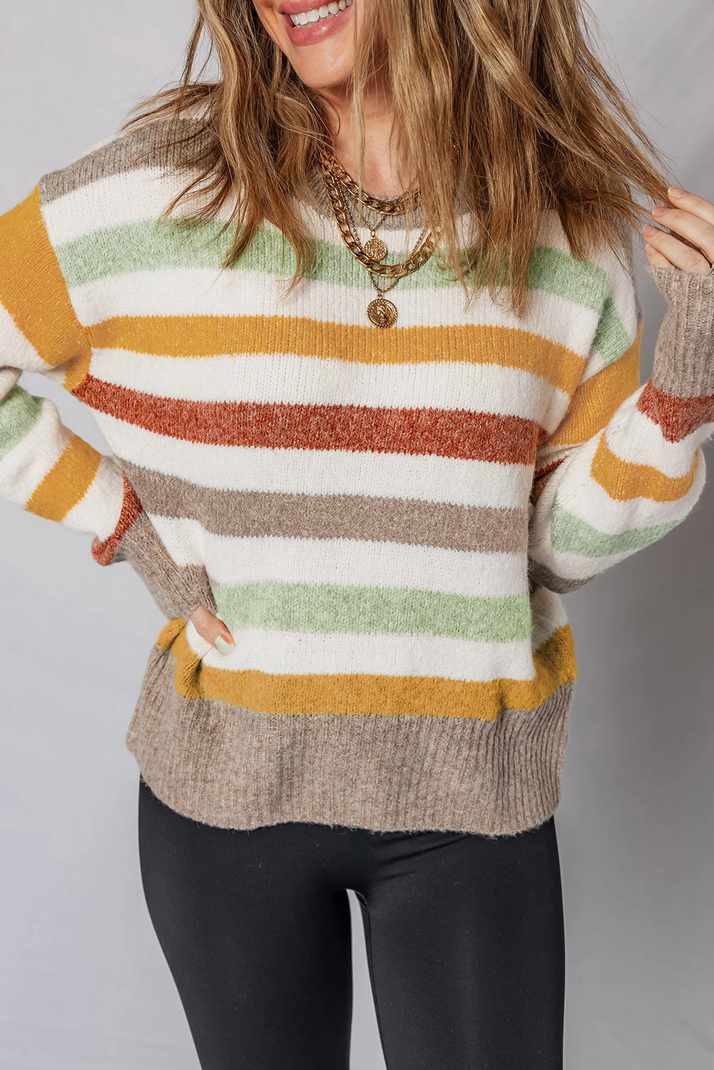 Threaded Pear Women's Vivian Stripe Crew Neck Sweater