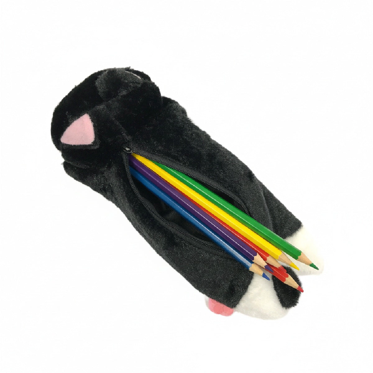 Wrapables Plush Cat Pencil Pouch, Black and White