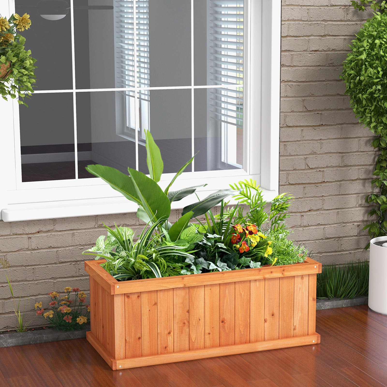 LJG Raised Garden Bed Wooden Planter Box with 4 Drainage Holes and Detachable Bottom Panels