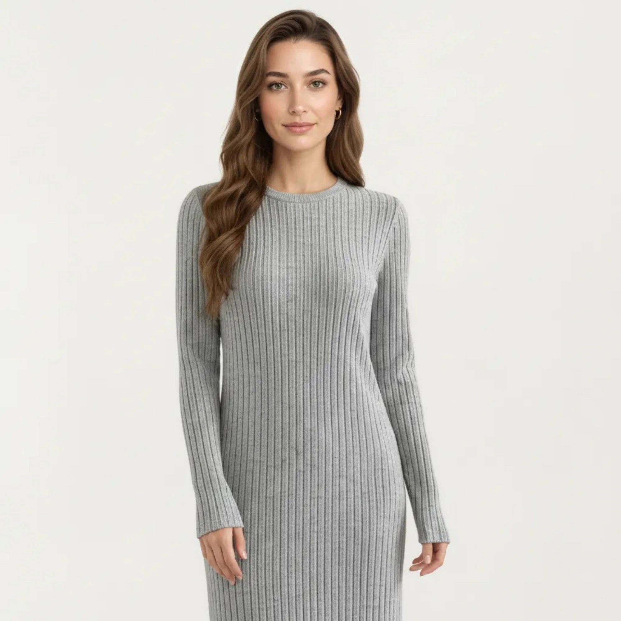 Anna-Kaci Women's Long Sleeve Ribbed Knit Crew Neck Body Skimming Maxi Dress