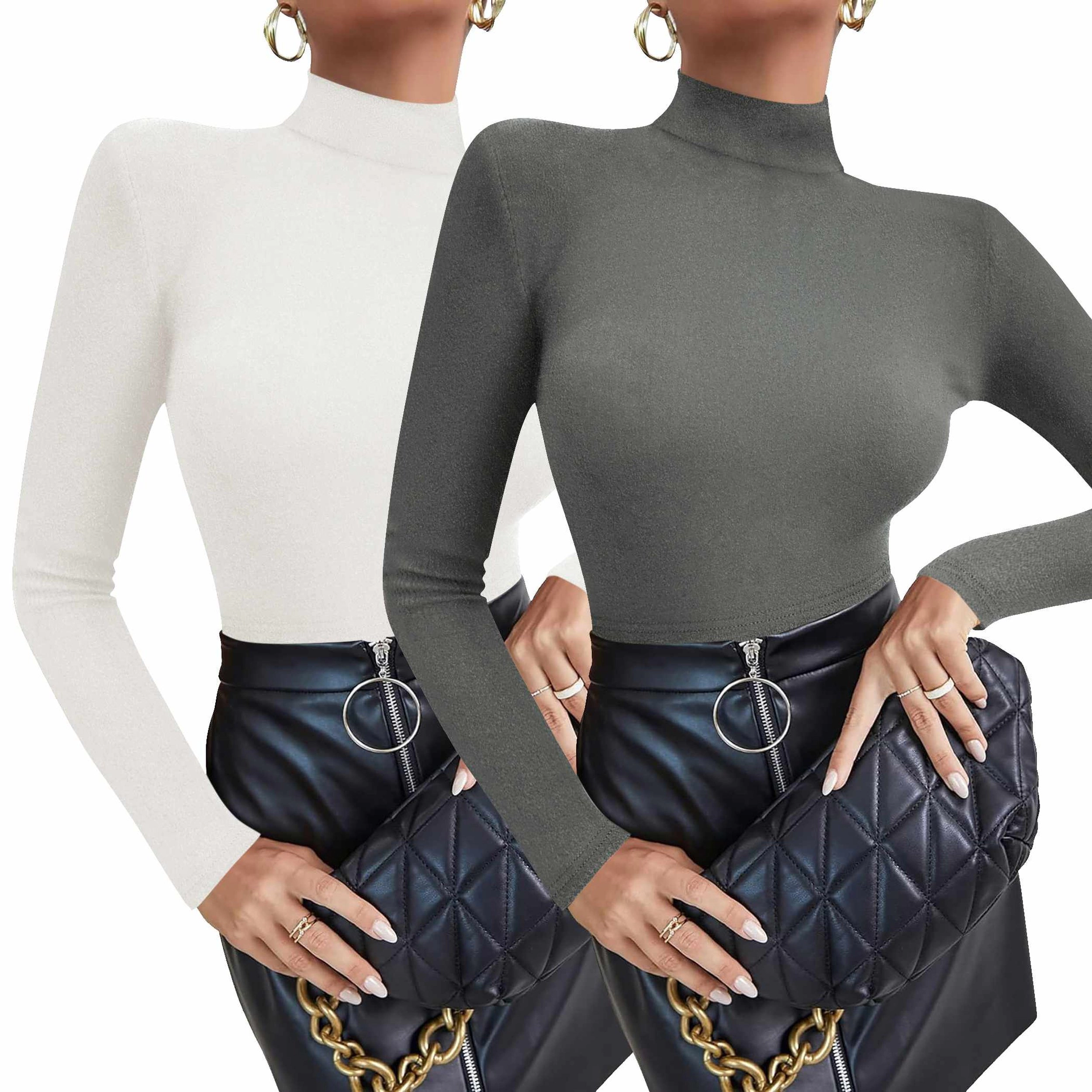 Zeagoo Women 2-Pack Turtleneck Long Sleeve Crop Top