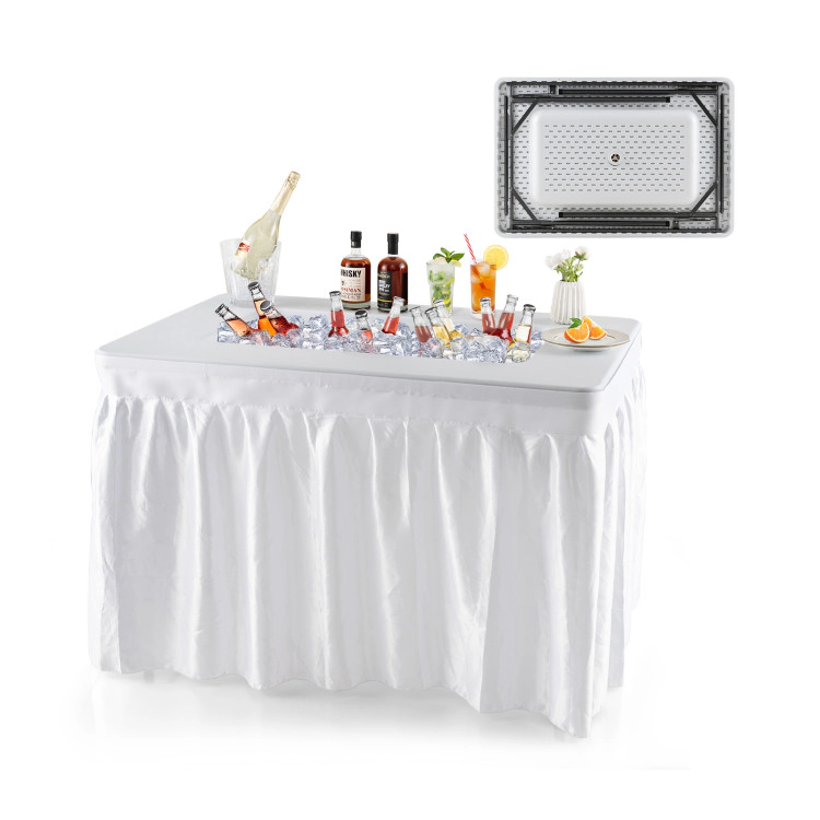 SUGIFT 4-Ft Folding Ice Bin Table with Skirt 440-Lb Capacity White