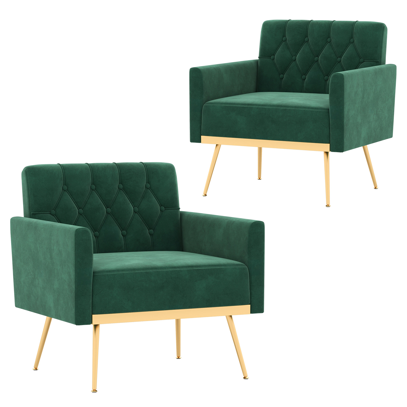 SUGIFT Turquoise Button Tufted Back Golden Metal Legs and Adjustable Pads Velvet Accent Chair