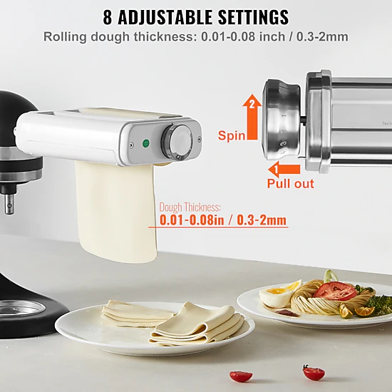 HONGGE Pasta Attachment for KitchenAid Stand Mixer Stainless Steel Pasta Roller Cutter Set Including Pasta Sheet Roller