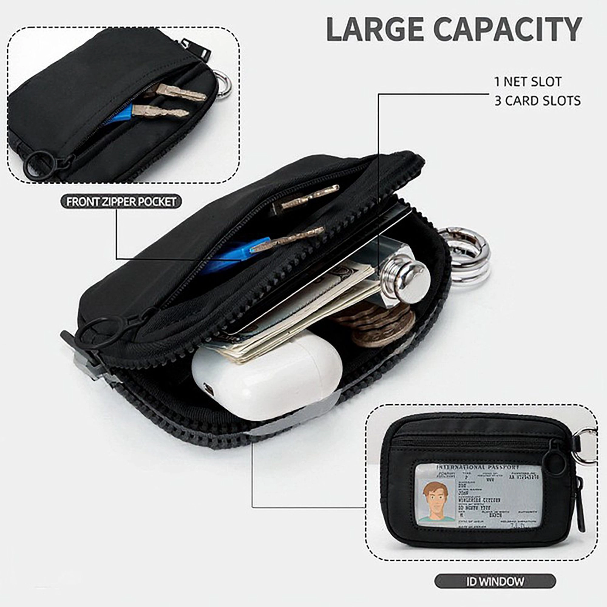 Alilang Women's Zippered Wristlet Key Pouch with Clear ID Window Compact Card Holder and Detachable Strap 6.7x5.5in