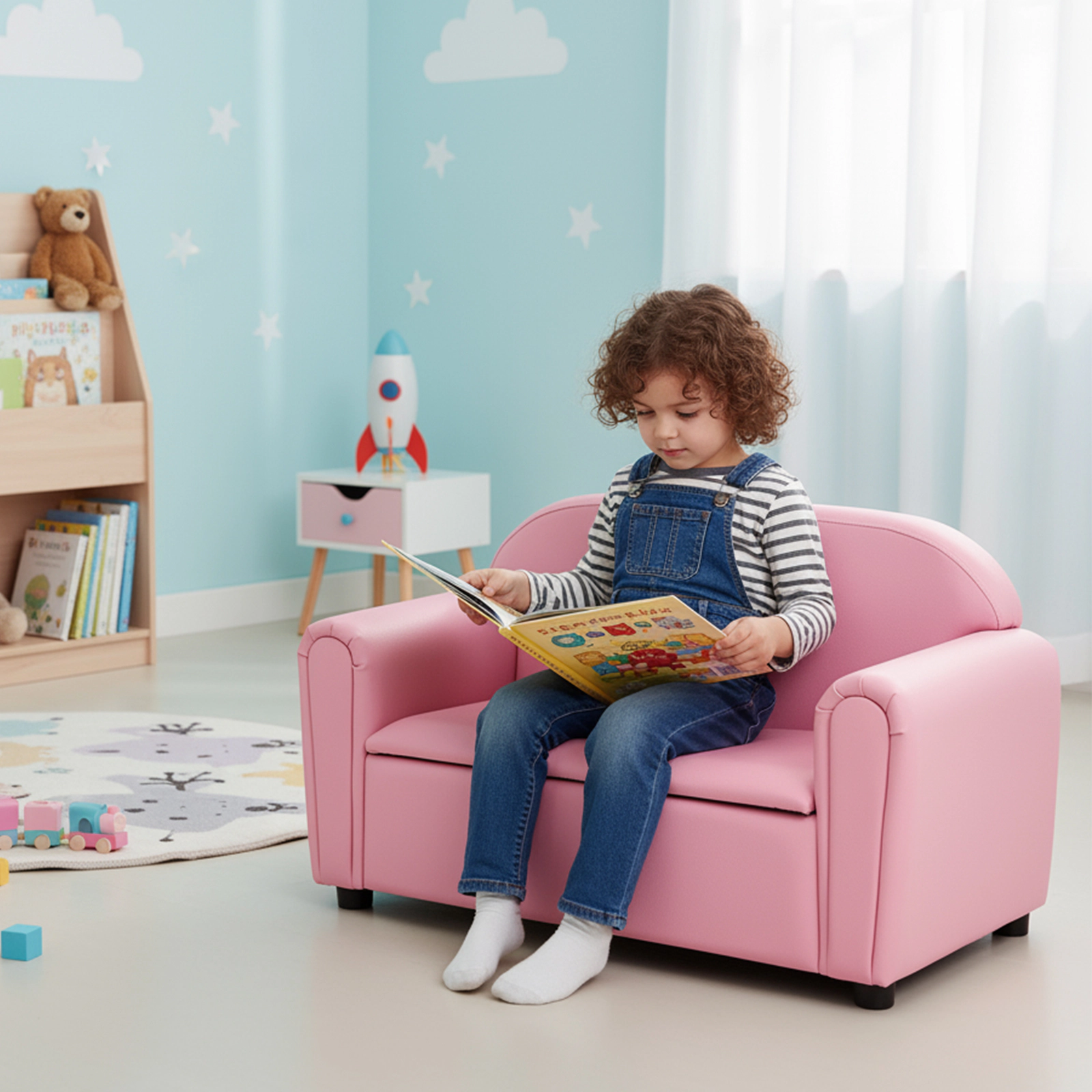 SUGIFT Hidden Storage Under the Seat Kids Sofa Armrest Chair